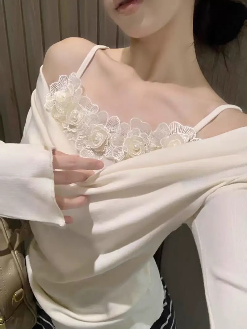 花柄レースドレープレイヤード風長袖Tシャツ | 詳細画像2