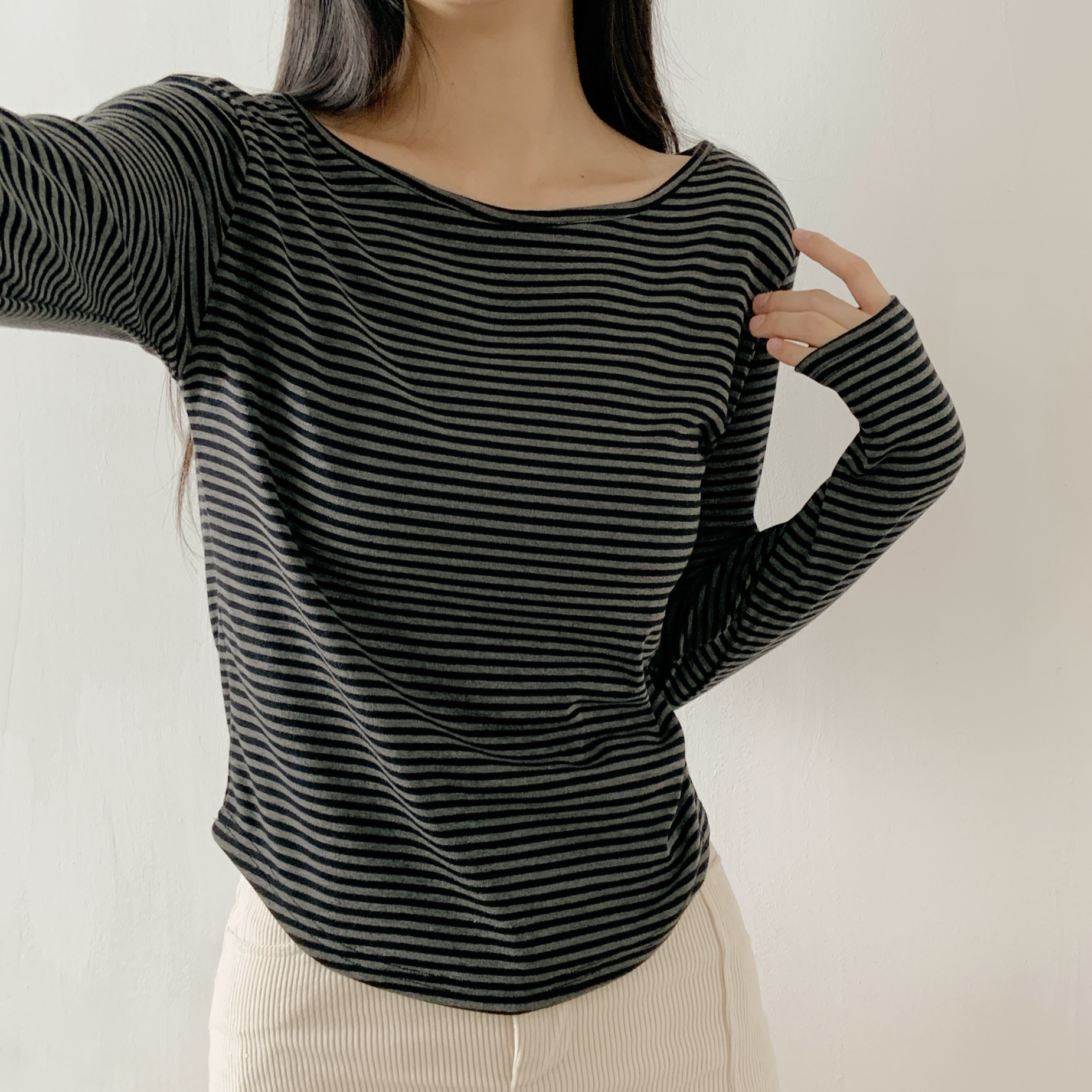 ボートネック長袖ボーダーTシャツ | 詳細画像8
