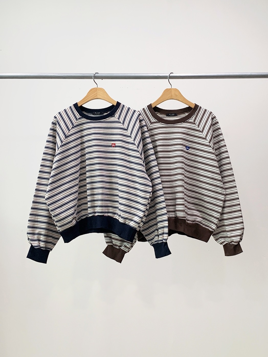 配色コットンラウンドネックラグラン長袖刺繍ボーダースウェット | 詳細画像19