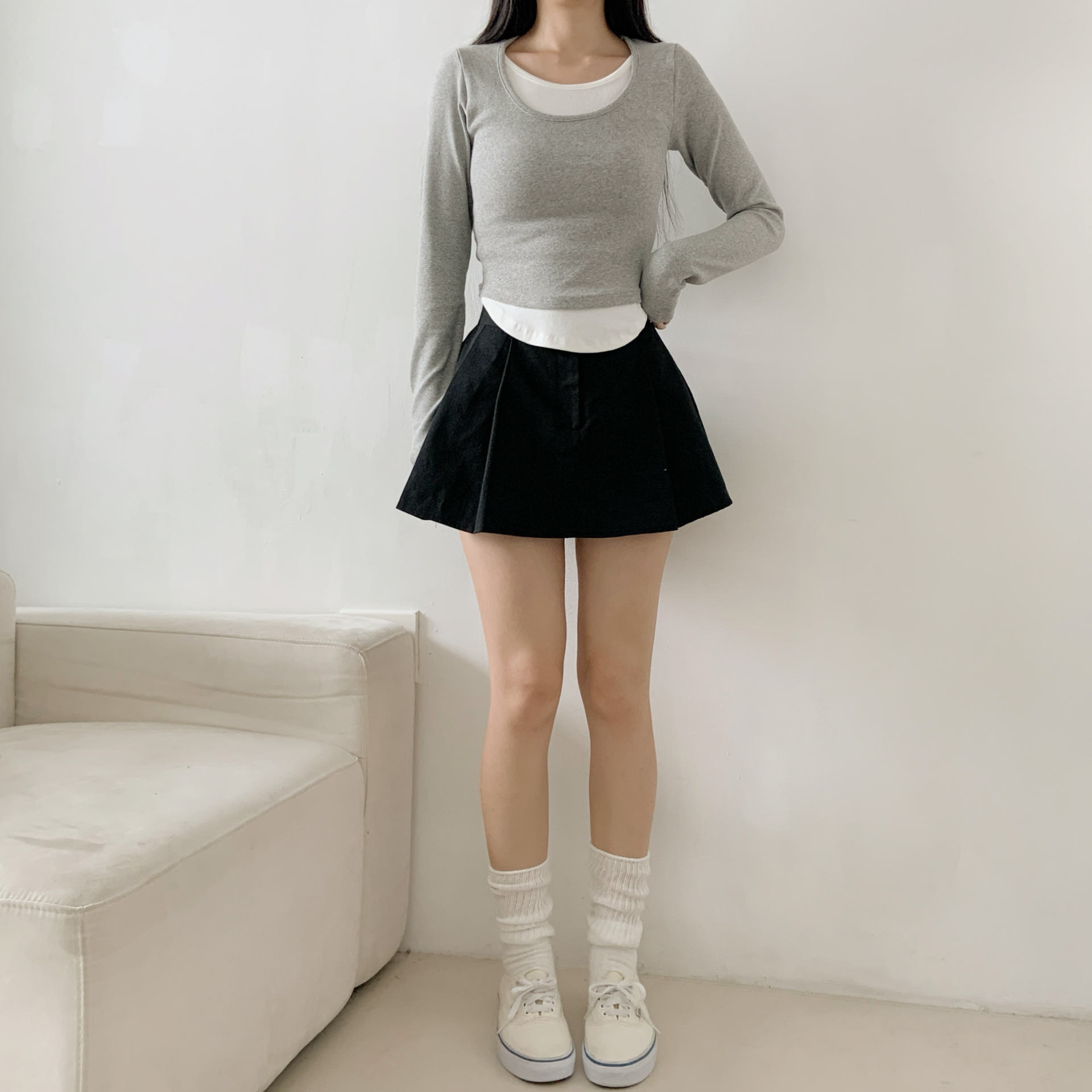配色Uネッククロップドレイヤード風長袖Tシャツ | 詳細画像18