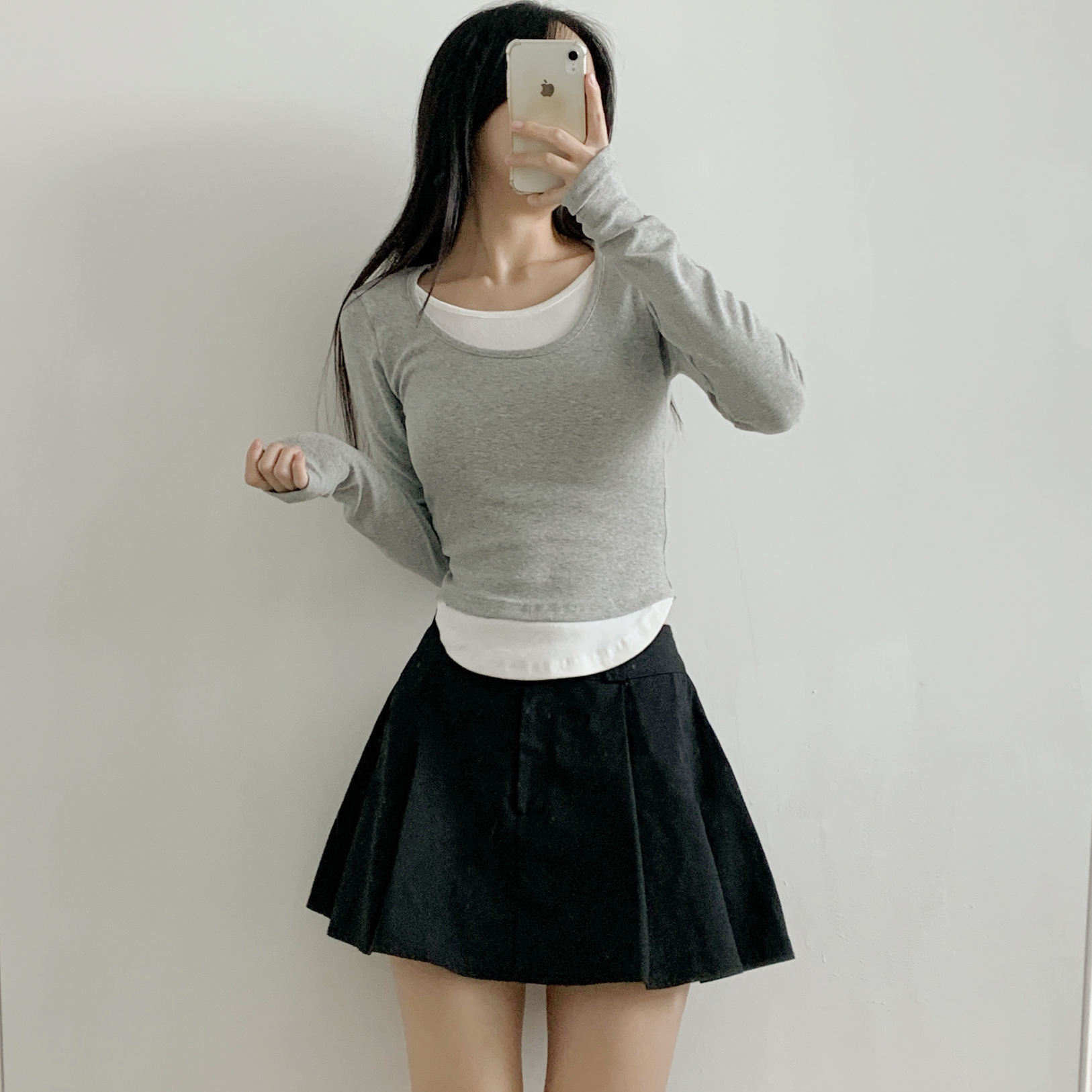 配色Uネッククロップドレイヤード風長袖Tシャツ | 詳細画像15