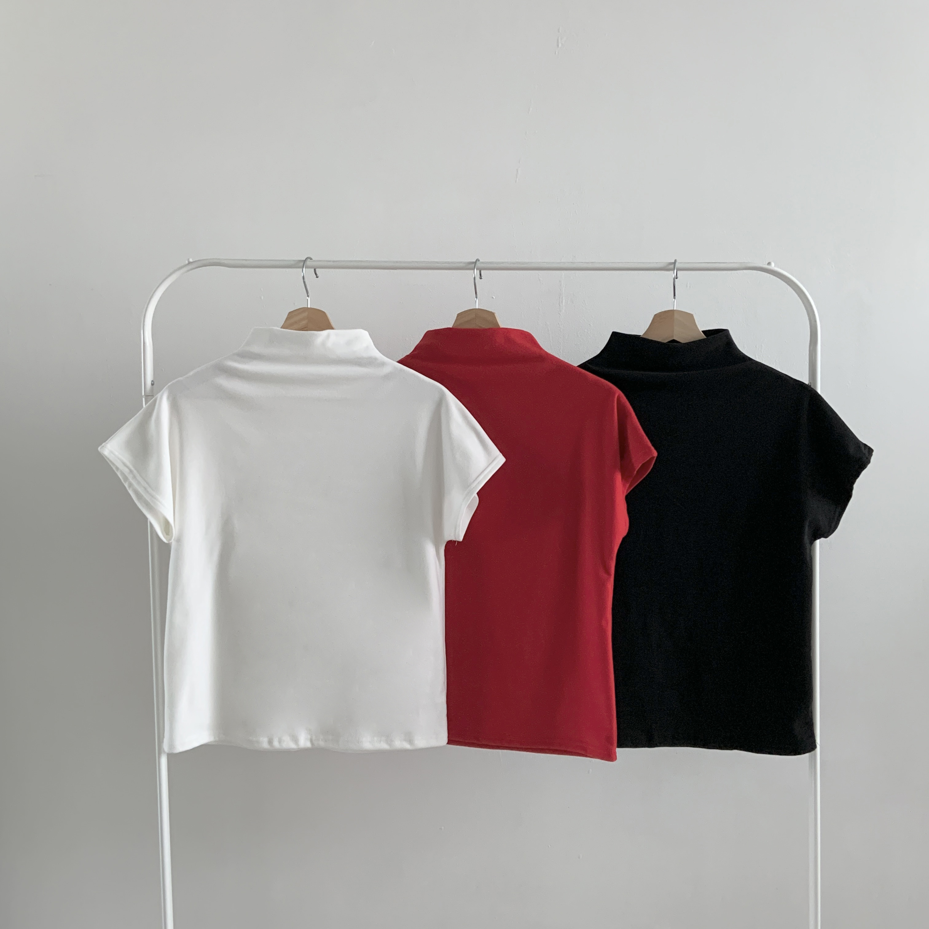 ドレープハーフネックシンプルベーシック半袖無地Tシャツ | 詳細画像3