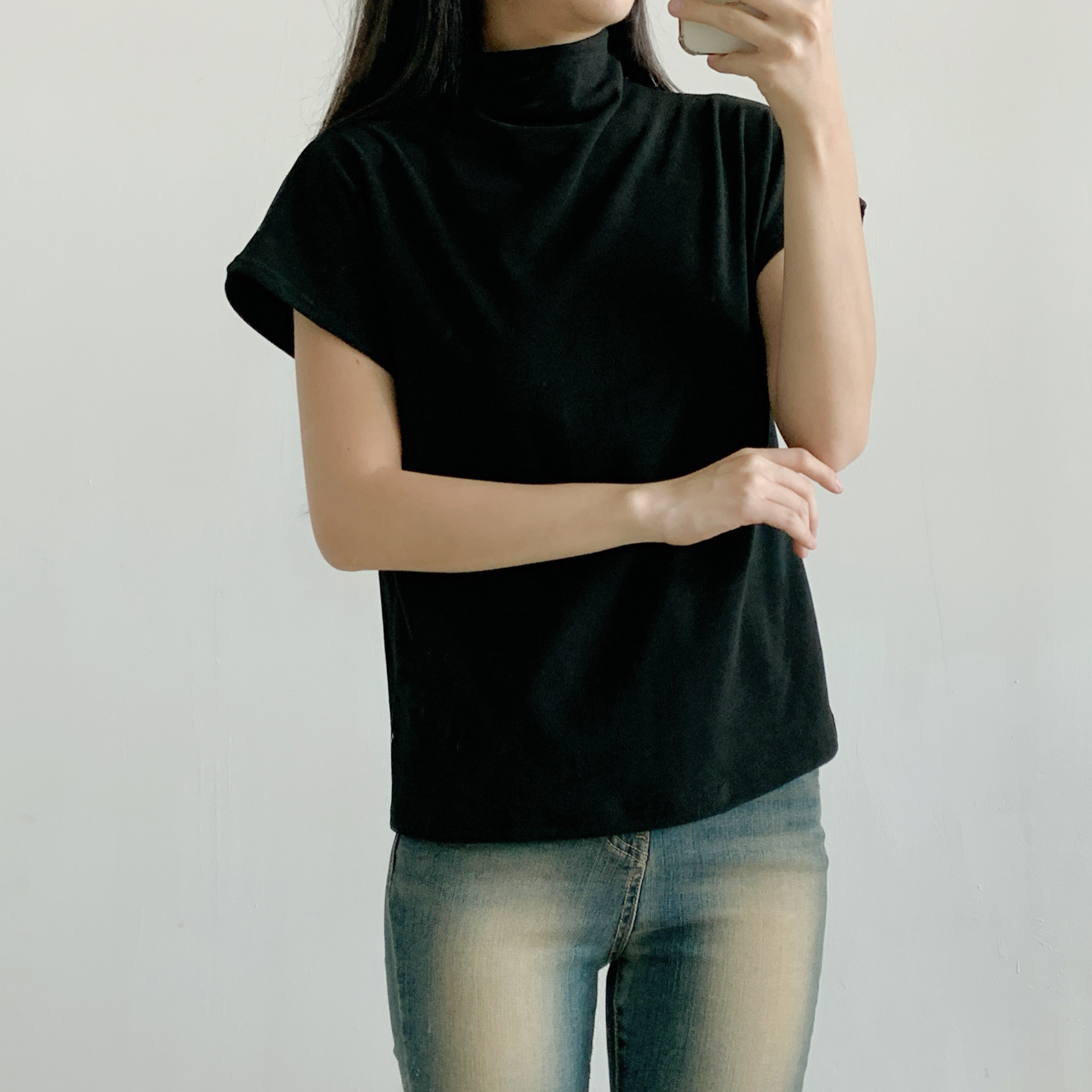 ドレープハーフネックシンプルベーシック半袖無地Tシャツ | 詳細画像21