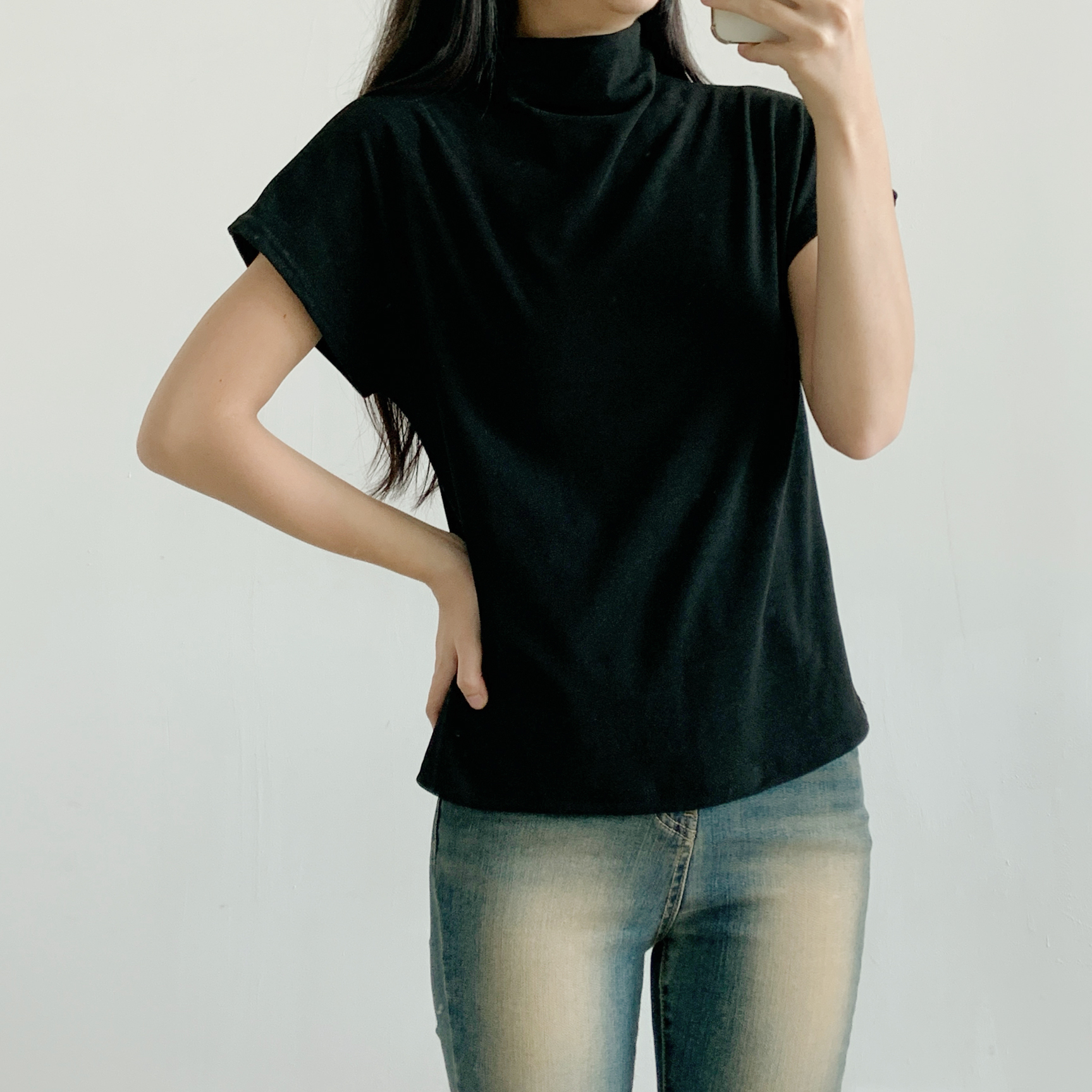 ドレープハーフネックシンプルベーシック半袖無地Tシャツ | 詳細画像20