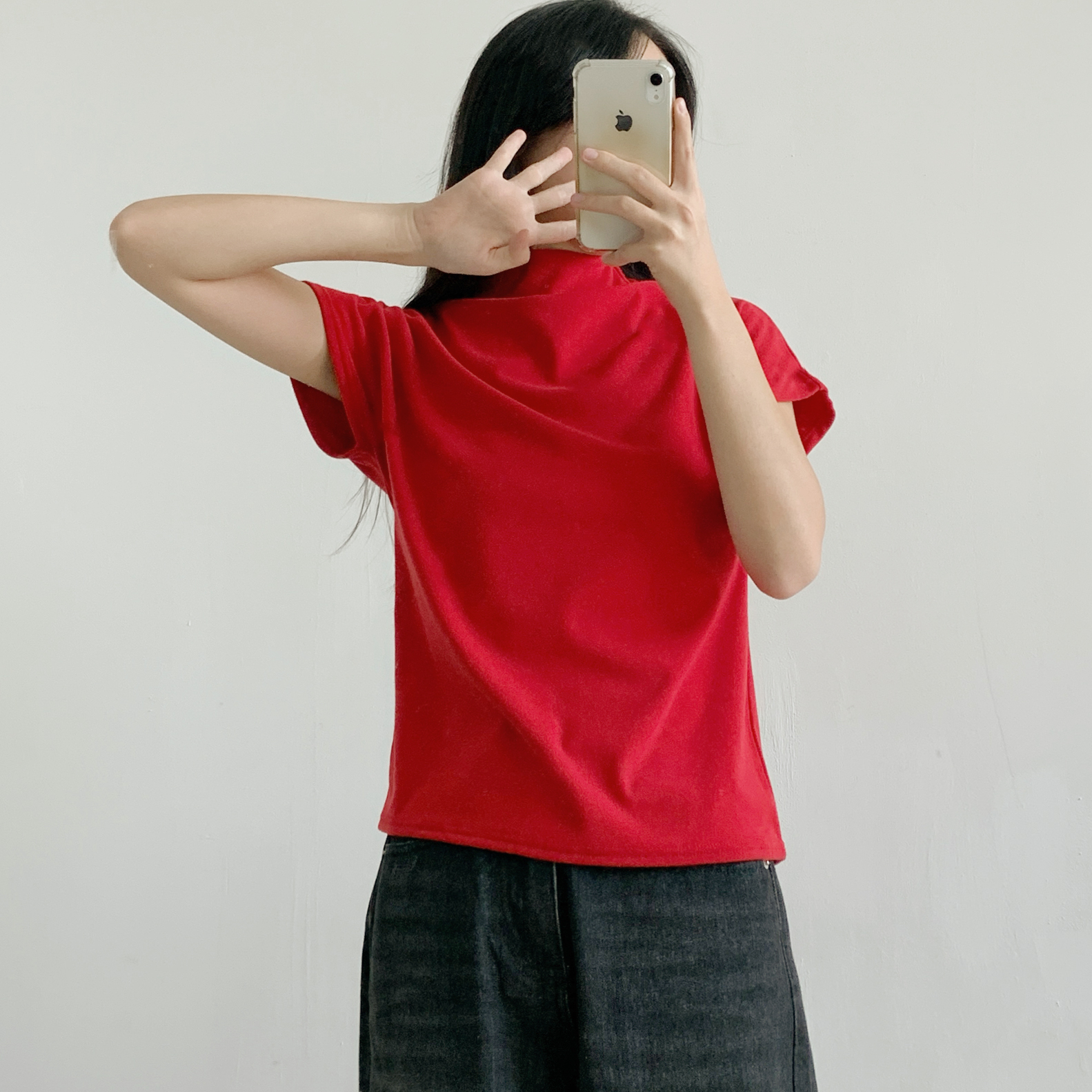 ドレープハーフネックシンプルベーシック半袖無地Tシャツ | 詳細画像10