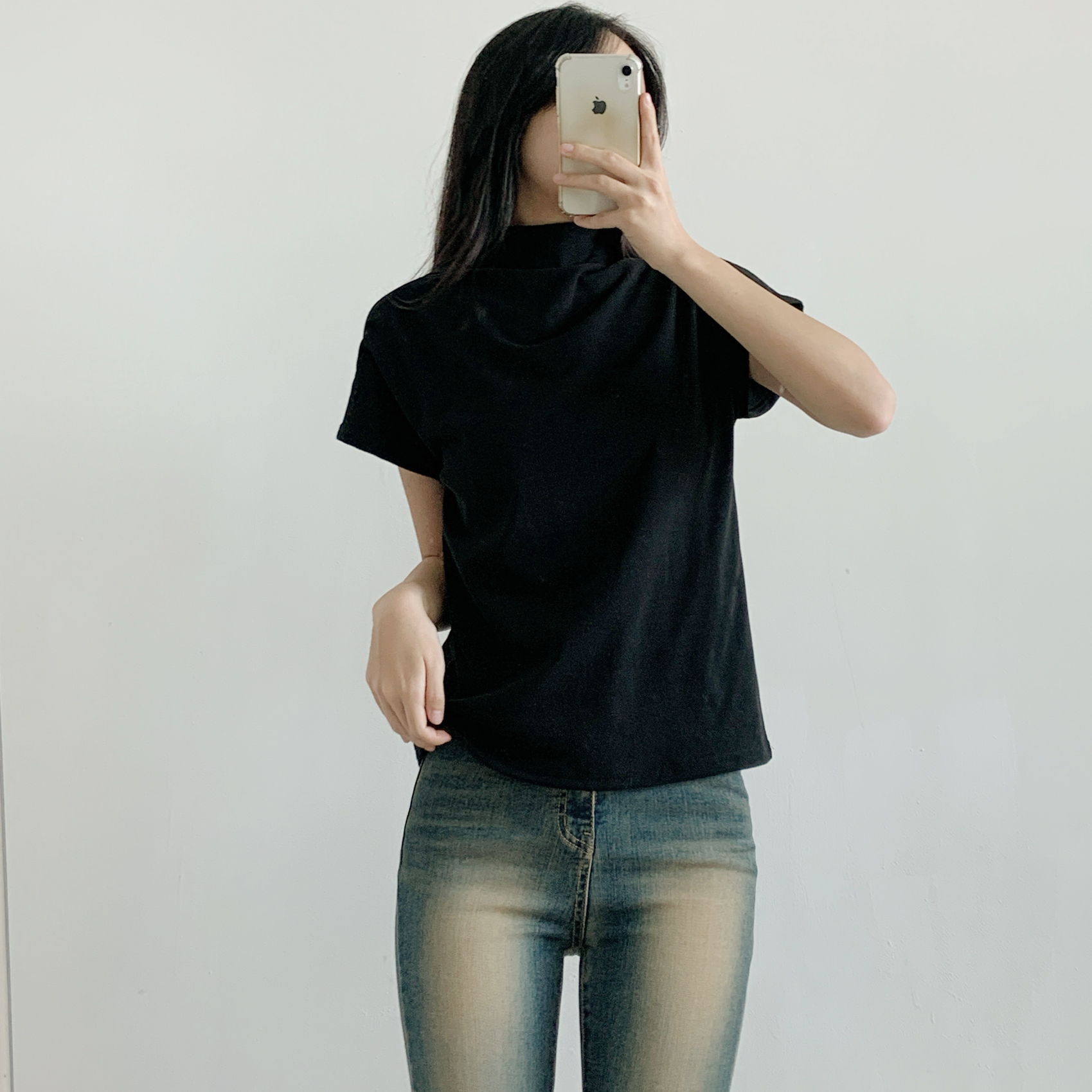 ドレープハーフネックシンプルベーシック半袖無地Tシャツ | 詳細画像18