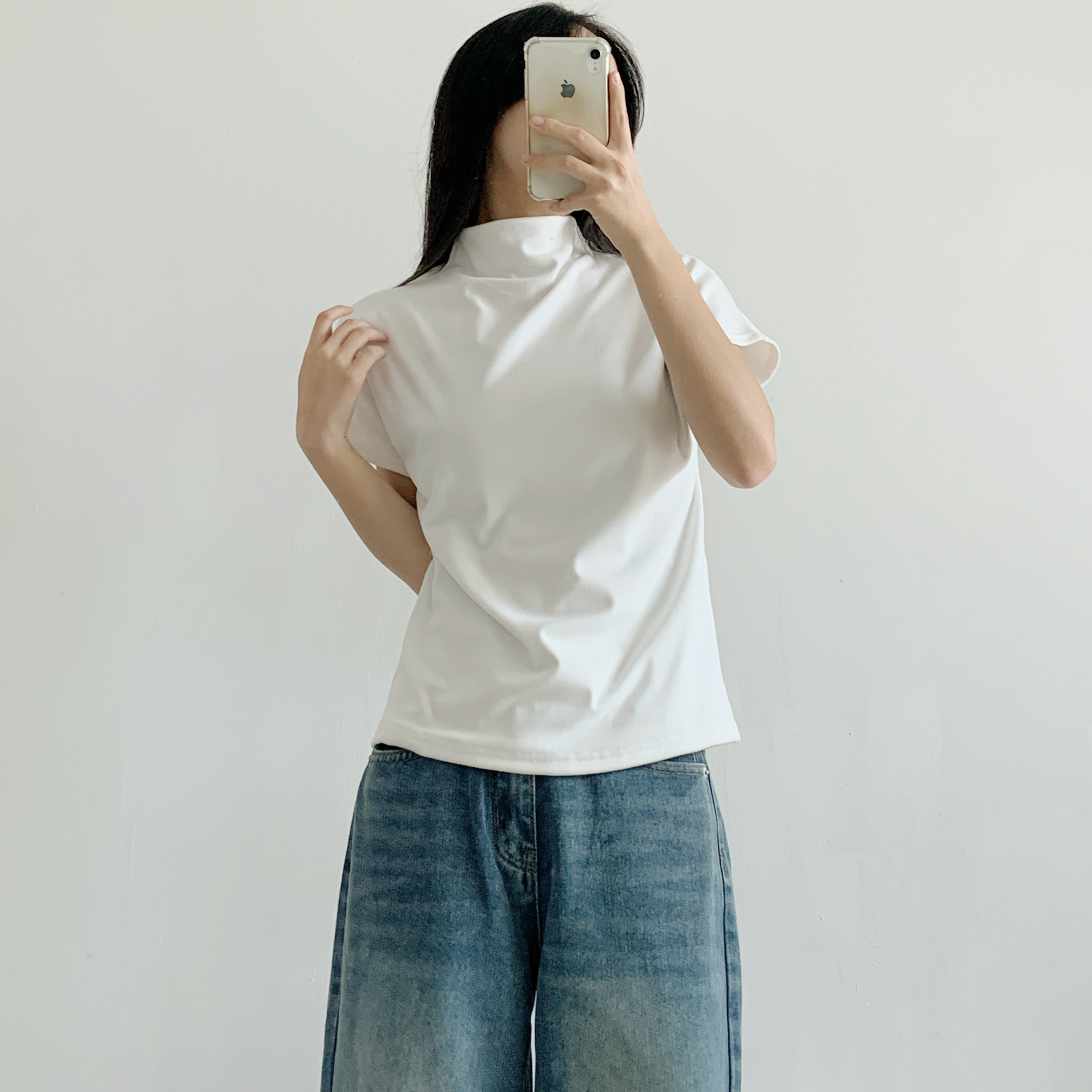 ドレープハーフネックシンプルベーシック半袖無地Tシャツ | 詳細画像13