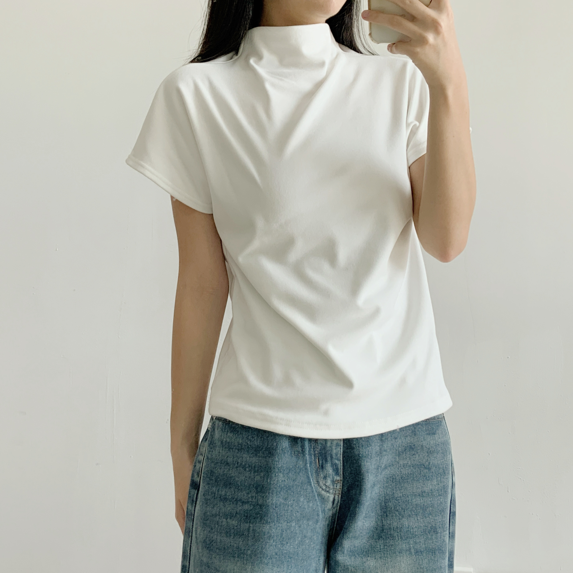 ドレープハーフネックシンプルベーシック半袖無地Tシャツ | 詳細画像16