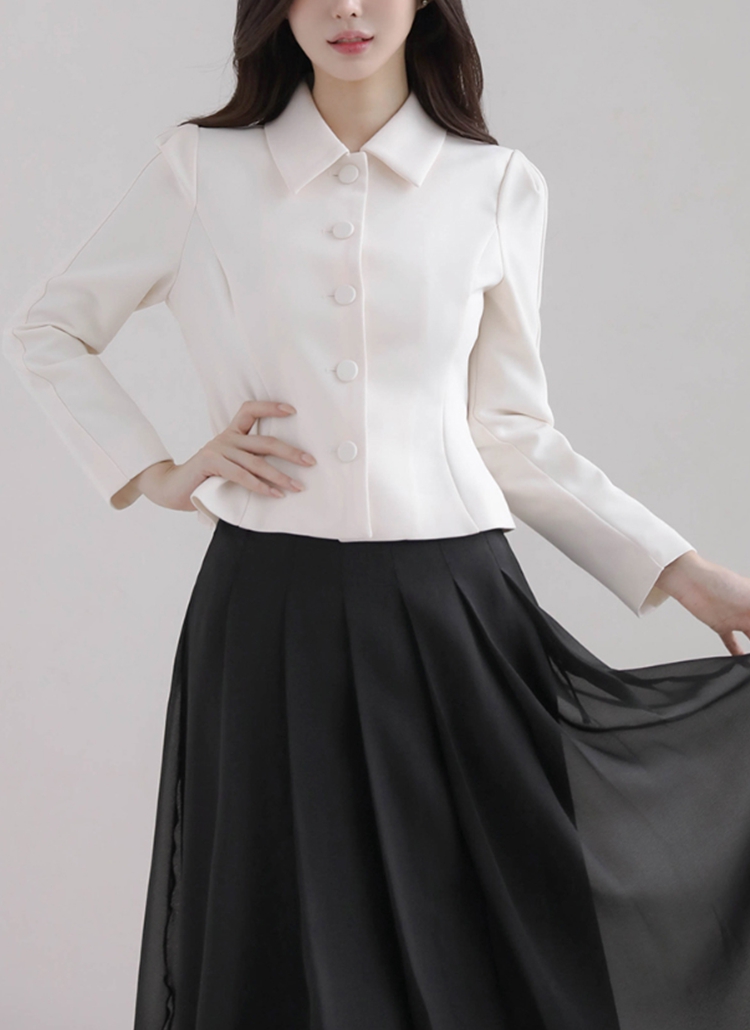 パフスリーブ長袖カラーボタンスリムジャケット | レディース