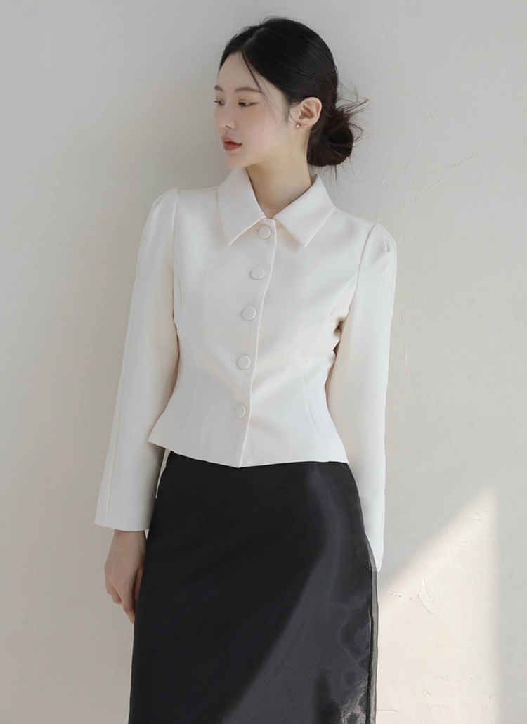 パフスリーブ長袖カラーボタンスリムジャケット | レディース