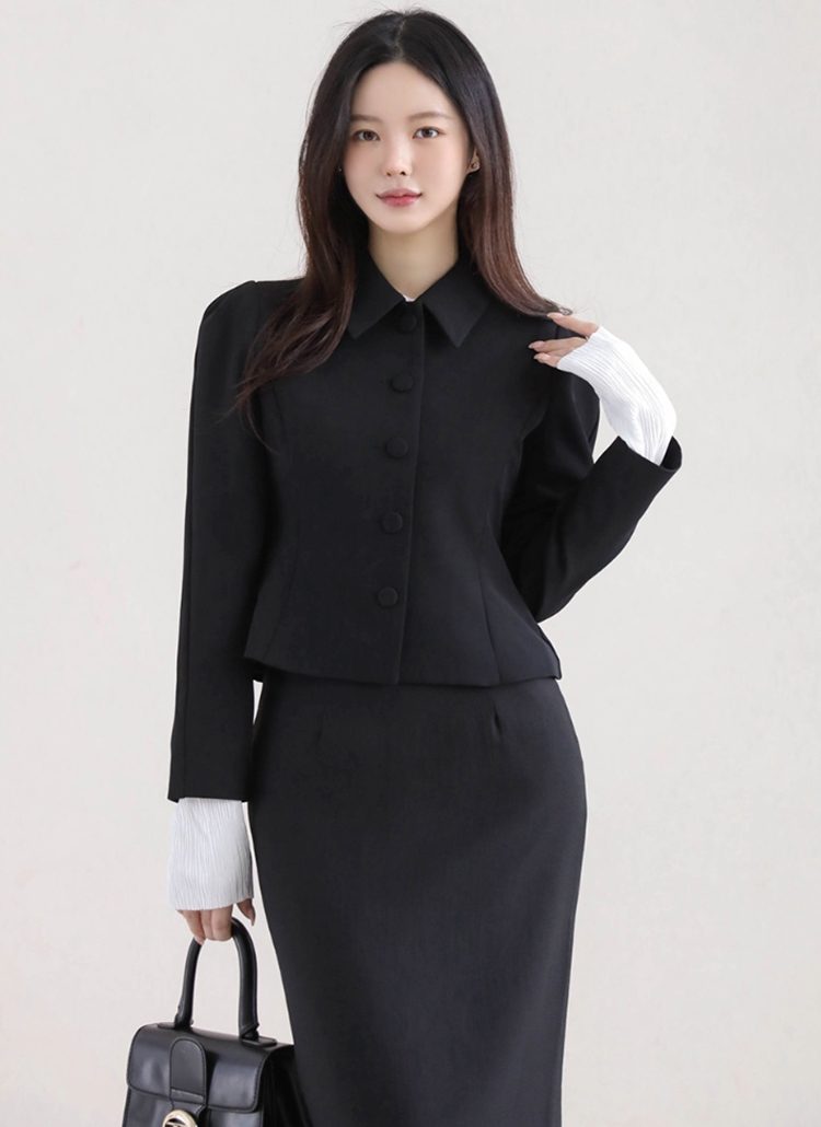 パフスリーブ長袖カラーボタンスリムジャケット | レディース