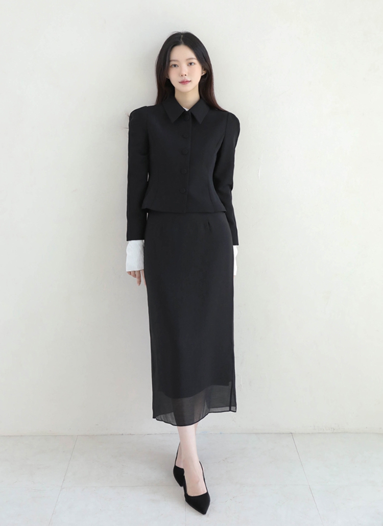 パフスリーブ長袖カラーボタンスリムジャケット | レディース