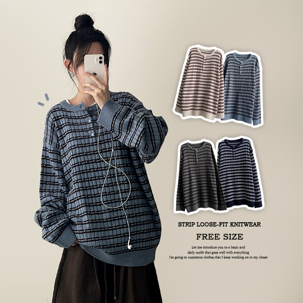 ヘンリーネックボーダーニット | レディースファッション通販 - DHOLIC