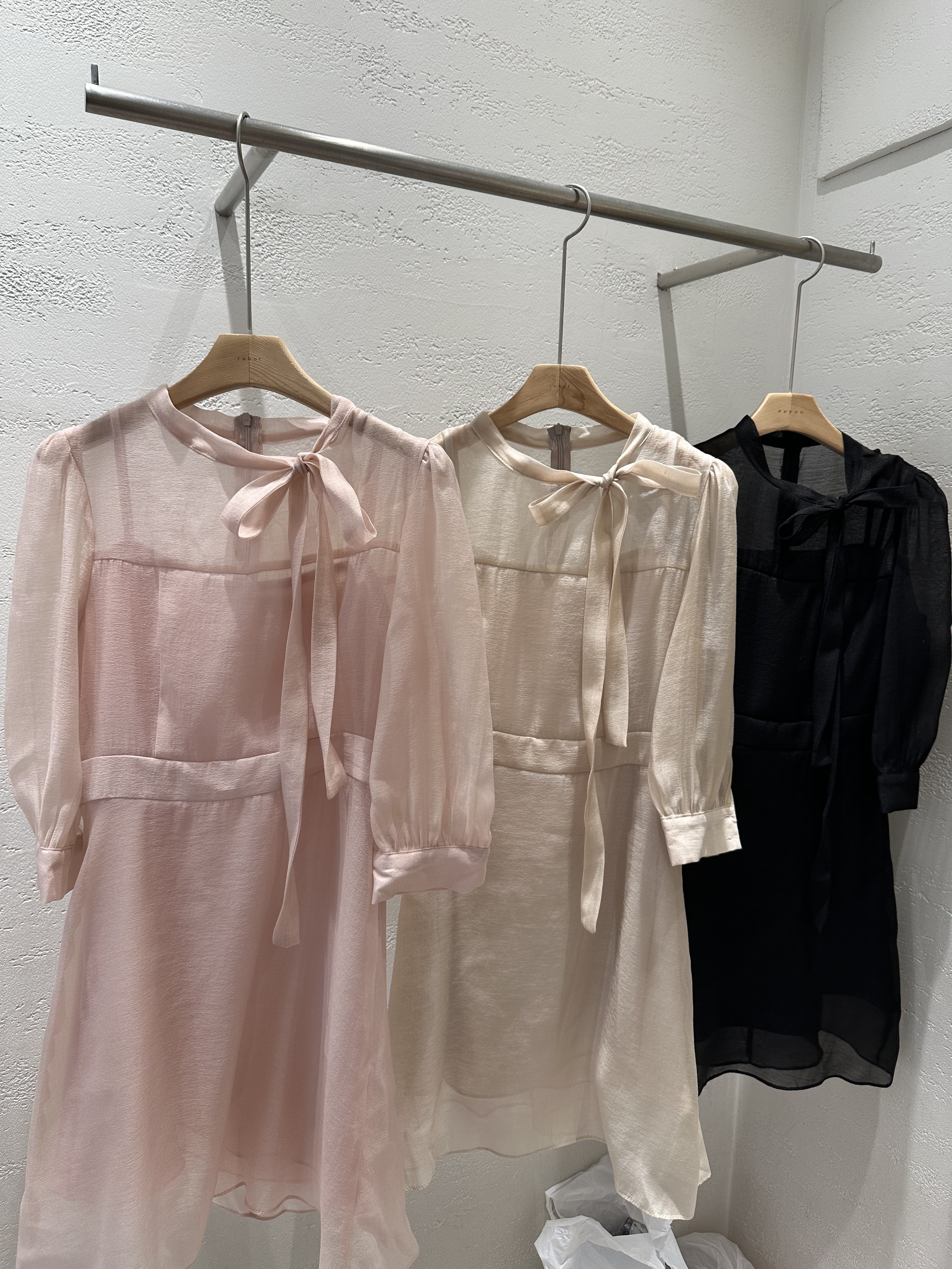 シフォンシースルーボウタイ7分袖Aラインワンピース | 詳細画像18