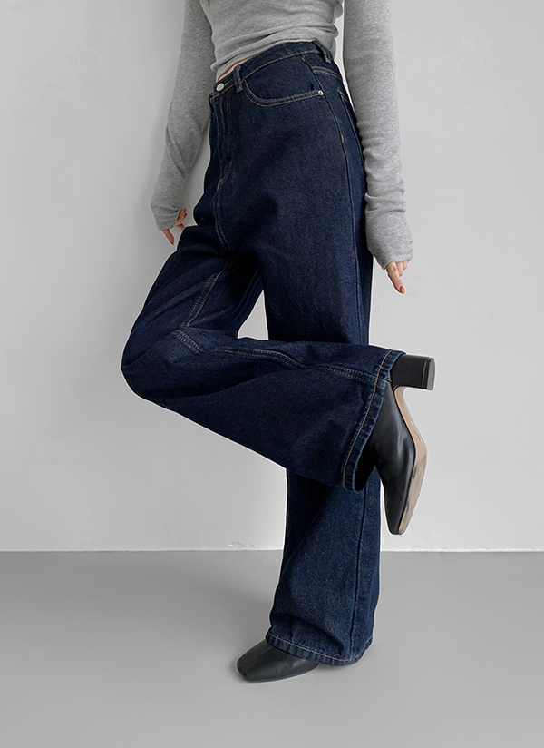 ワイドデニムパンツ 選べる丈]ノンウォッシュストレートワイドデニムパンツ | レディース