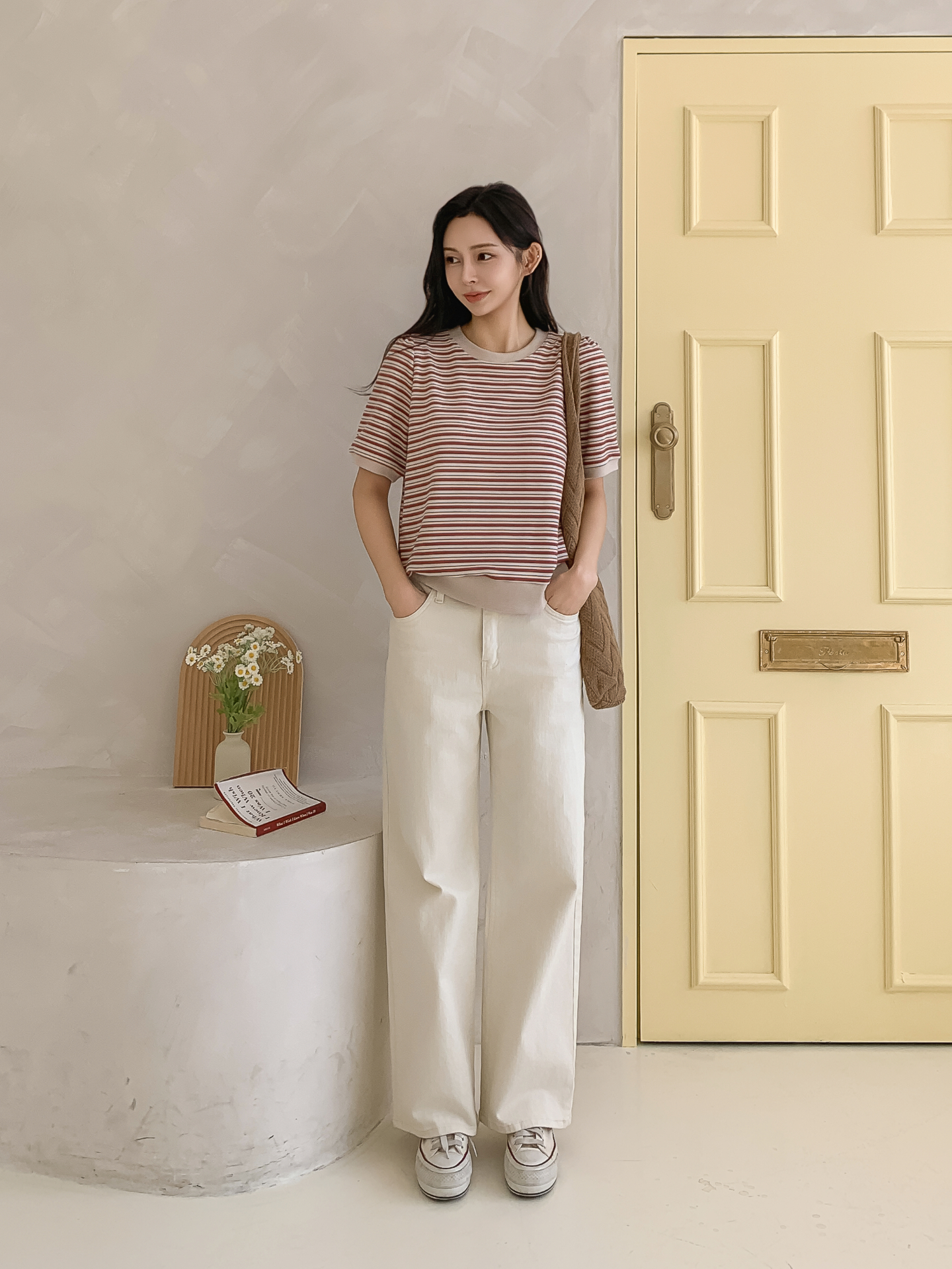 ラウンドネック半袖ボーダー配色Tシャツスウェット | 詳細画像18