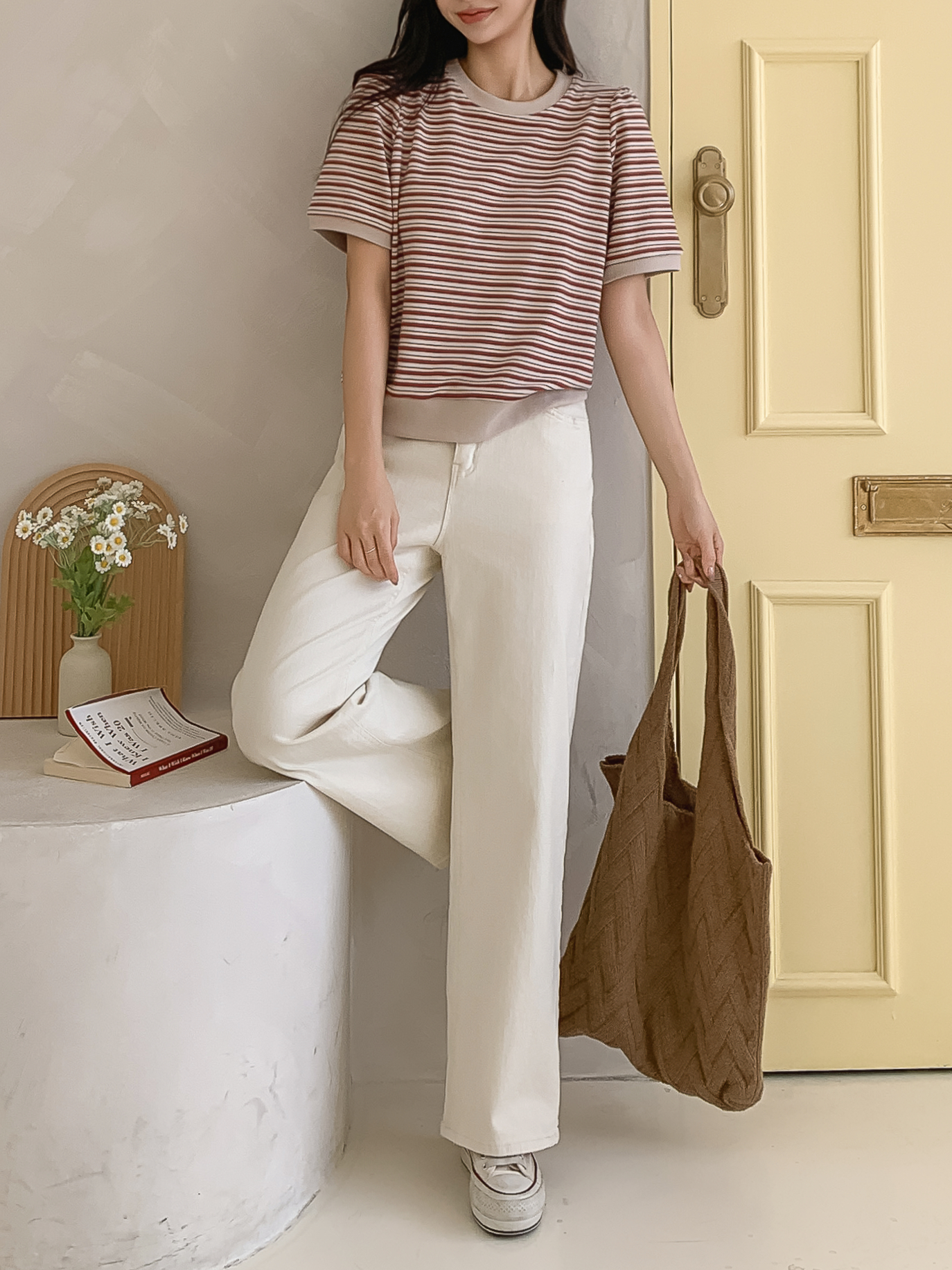 ラウンドネック半袖ボーダー配色Tシャツスウェット | 詳細画像20