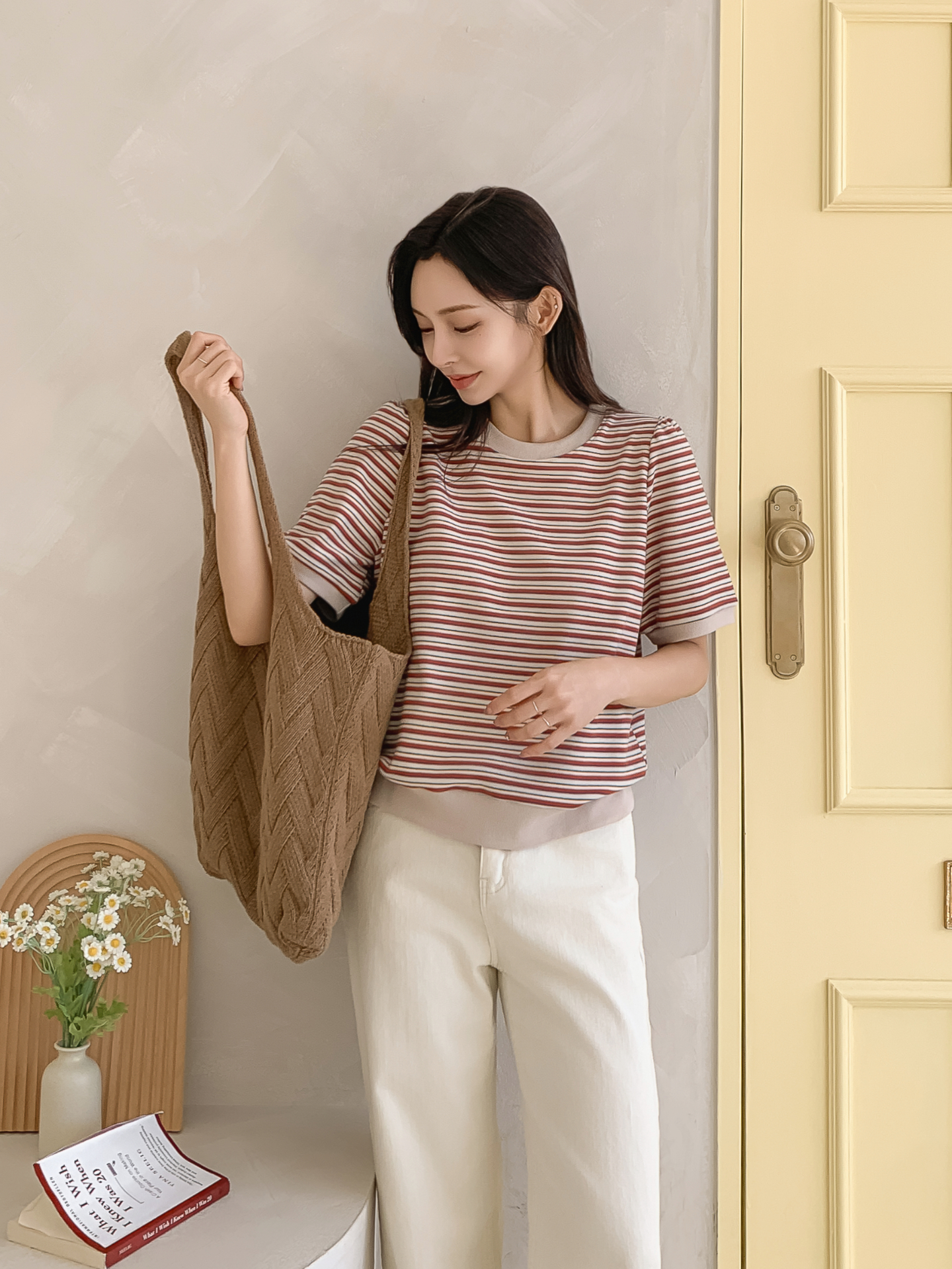 ラウンドネック半袖ボーダー配色Tシャツスウェット | 詳細画像21