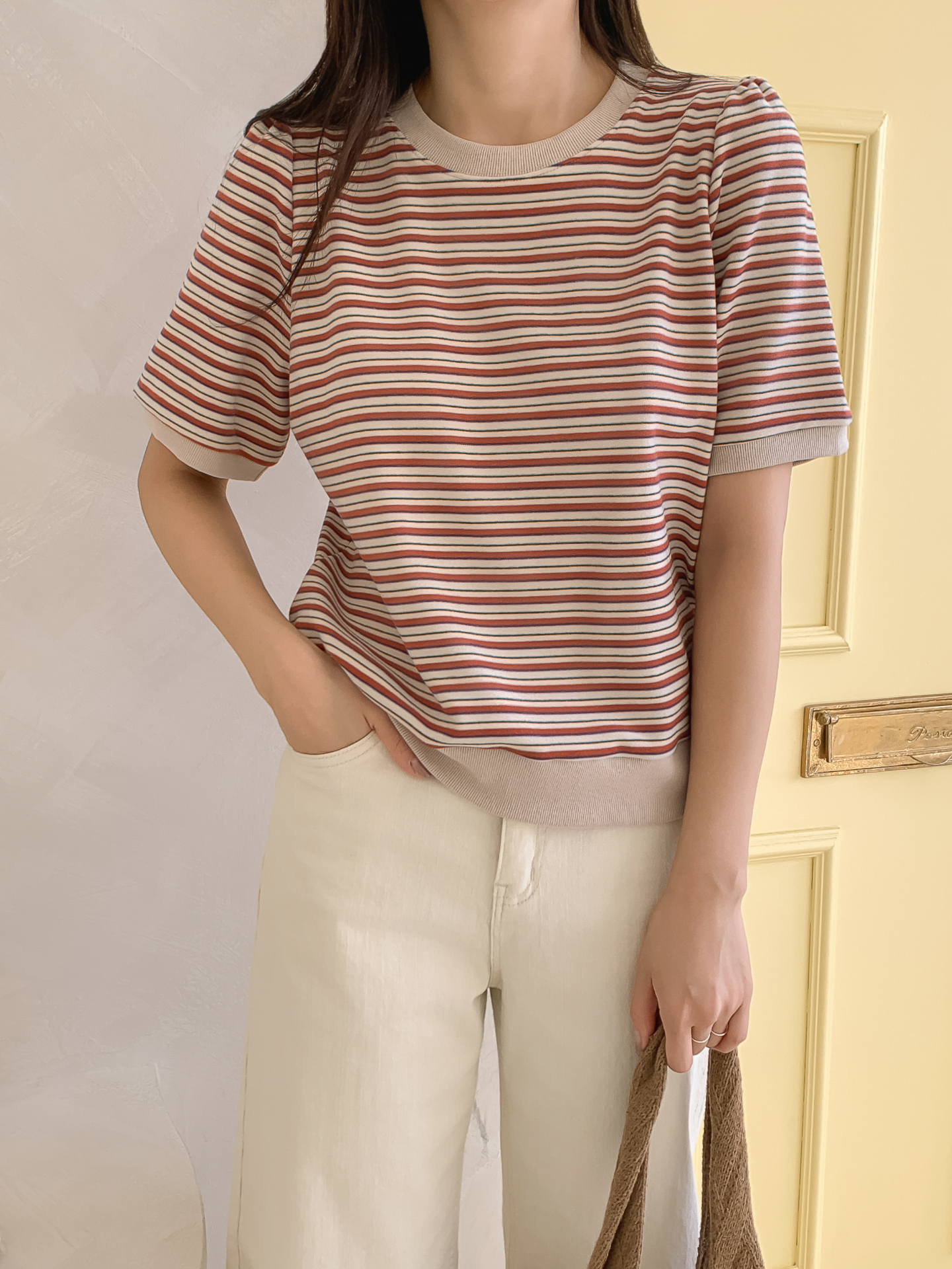 ラウンドネック半袖ボーダー配色Tシャツスウェット | 詳細画像22