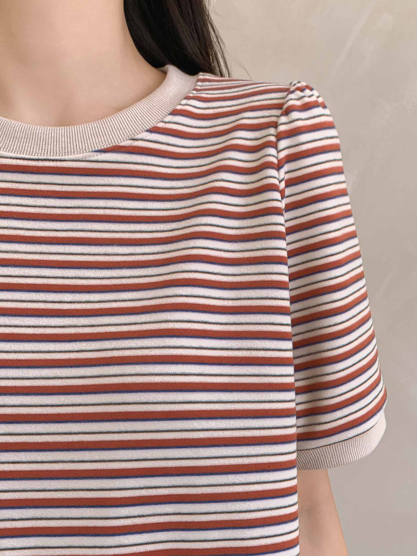 ラウンドネック半袖ボーダー配色Tシャツスウェット | 詳細画像26