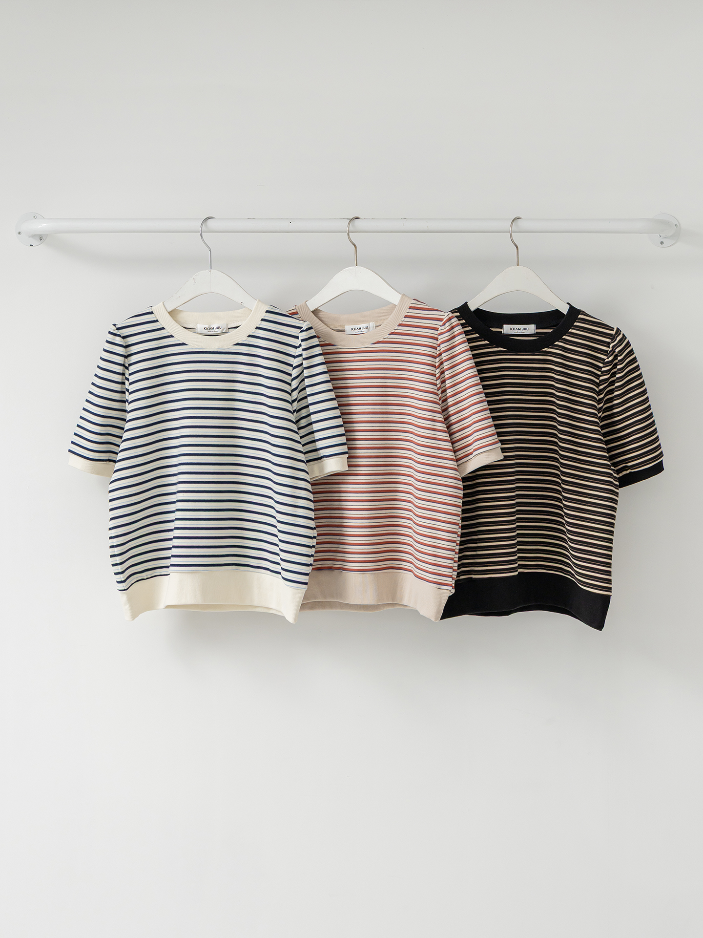 ラウンドネック半袖ボーダー配色Tシャツスウェット | 詳細画像34