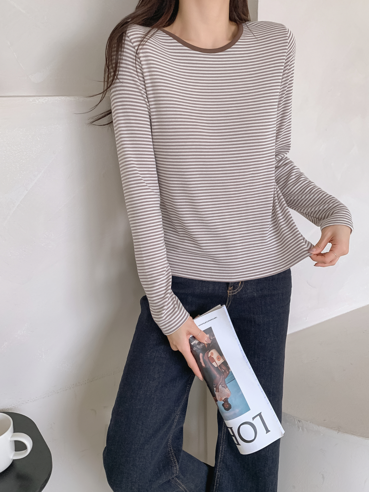 ラウンドネックスリム長袖ボーダーTシャツ | 詳細画像21
