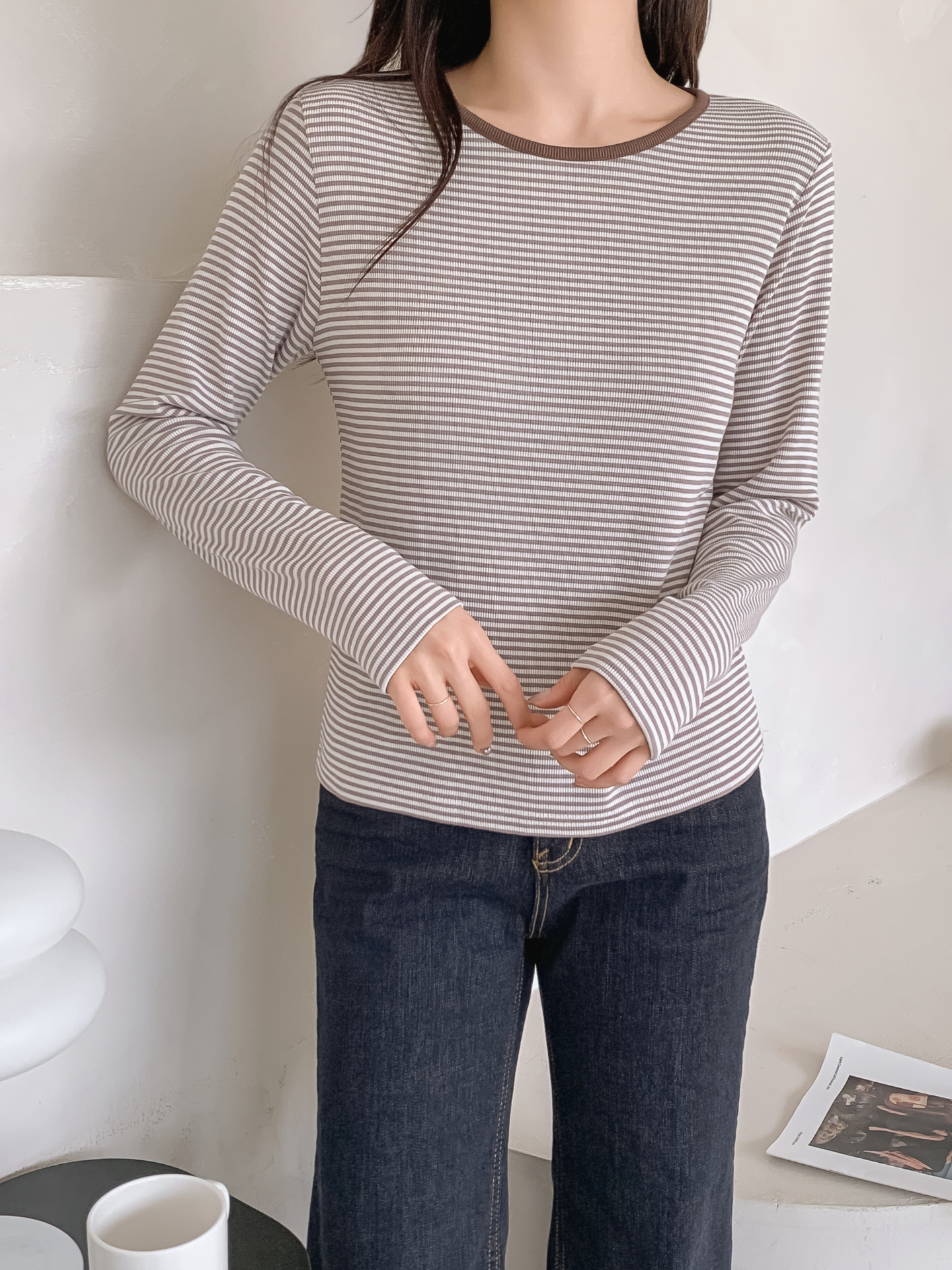 ラウンドネックスリム長袖ボーダーTシャツ | 詳細画像29