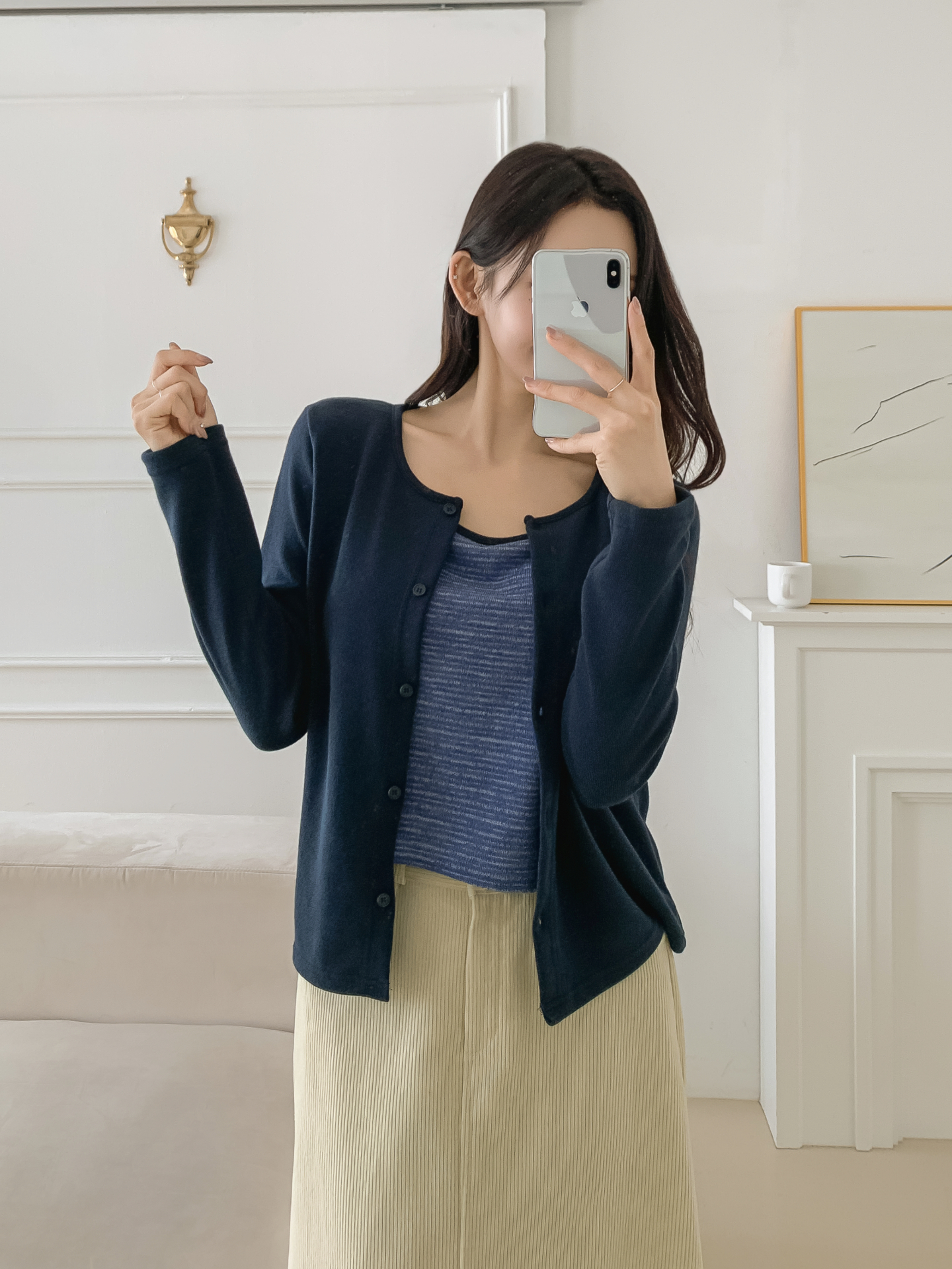 スリム長袖ボーダーカーディガンタンクトップアンサンブル | 詳細画像4