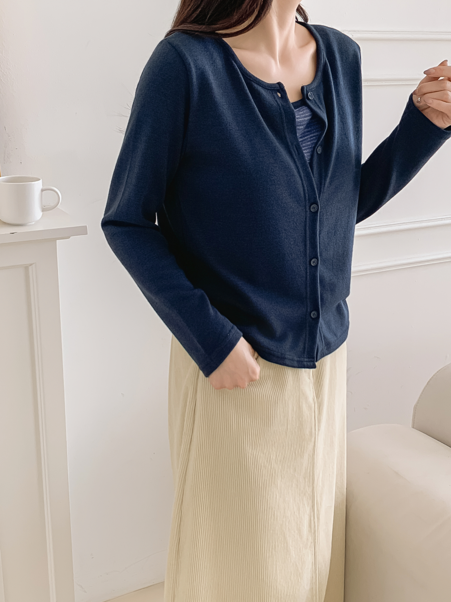 スリム長袖ボーダーカーディガンタンクトップアンサンブル | 詳細画像13