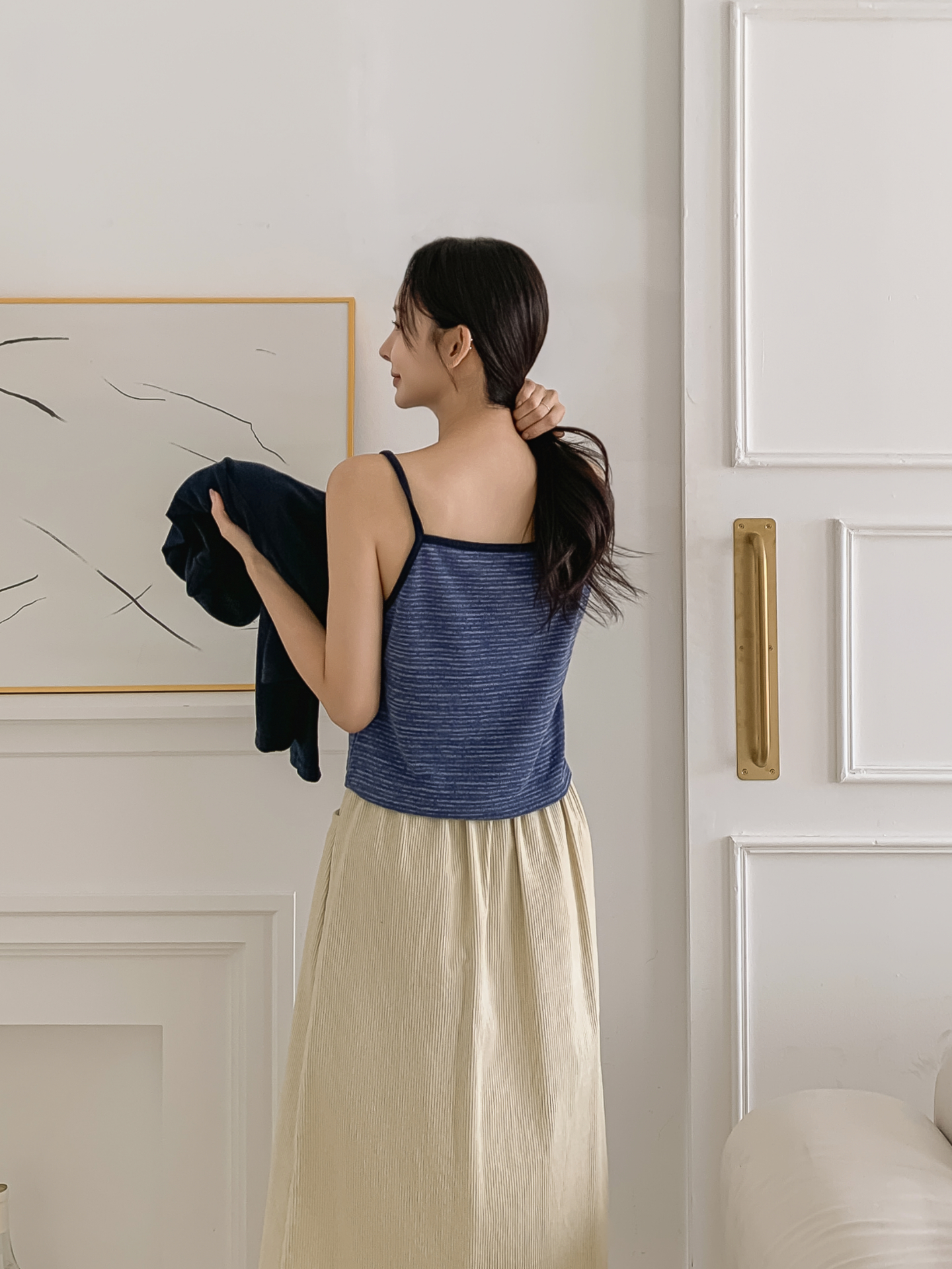 スリム長袖ボーダーカーディガンタンクトップアンサンブル | 詳細画像10