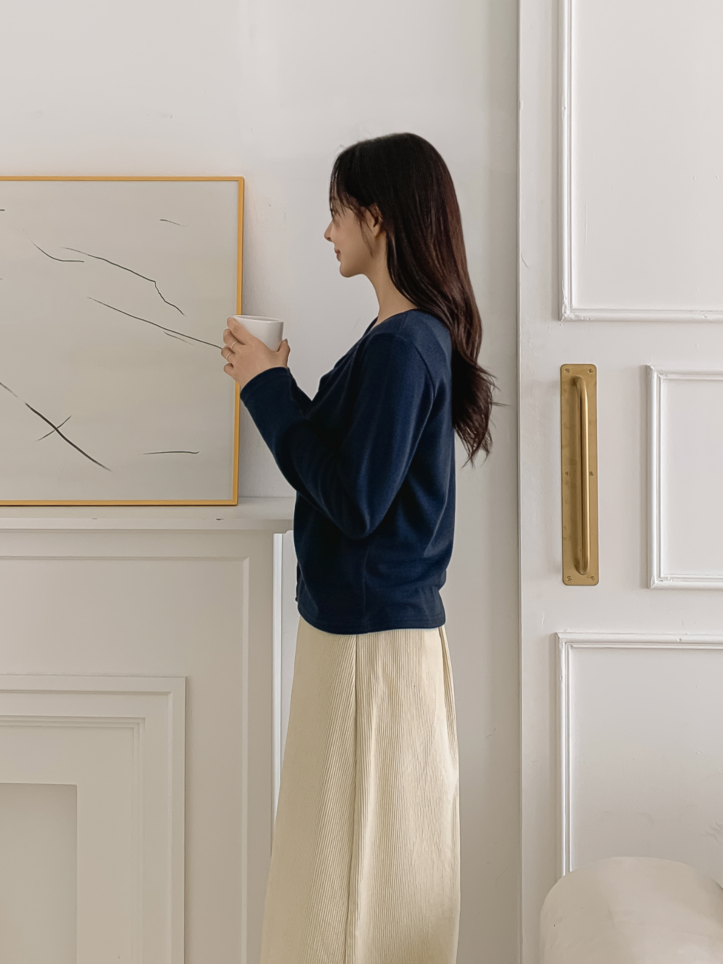 スリム長袖ボーダーカーディガンタンクトップアンサンブル | 詳細画像6