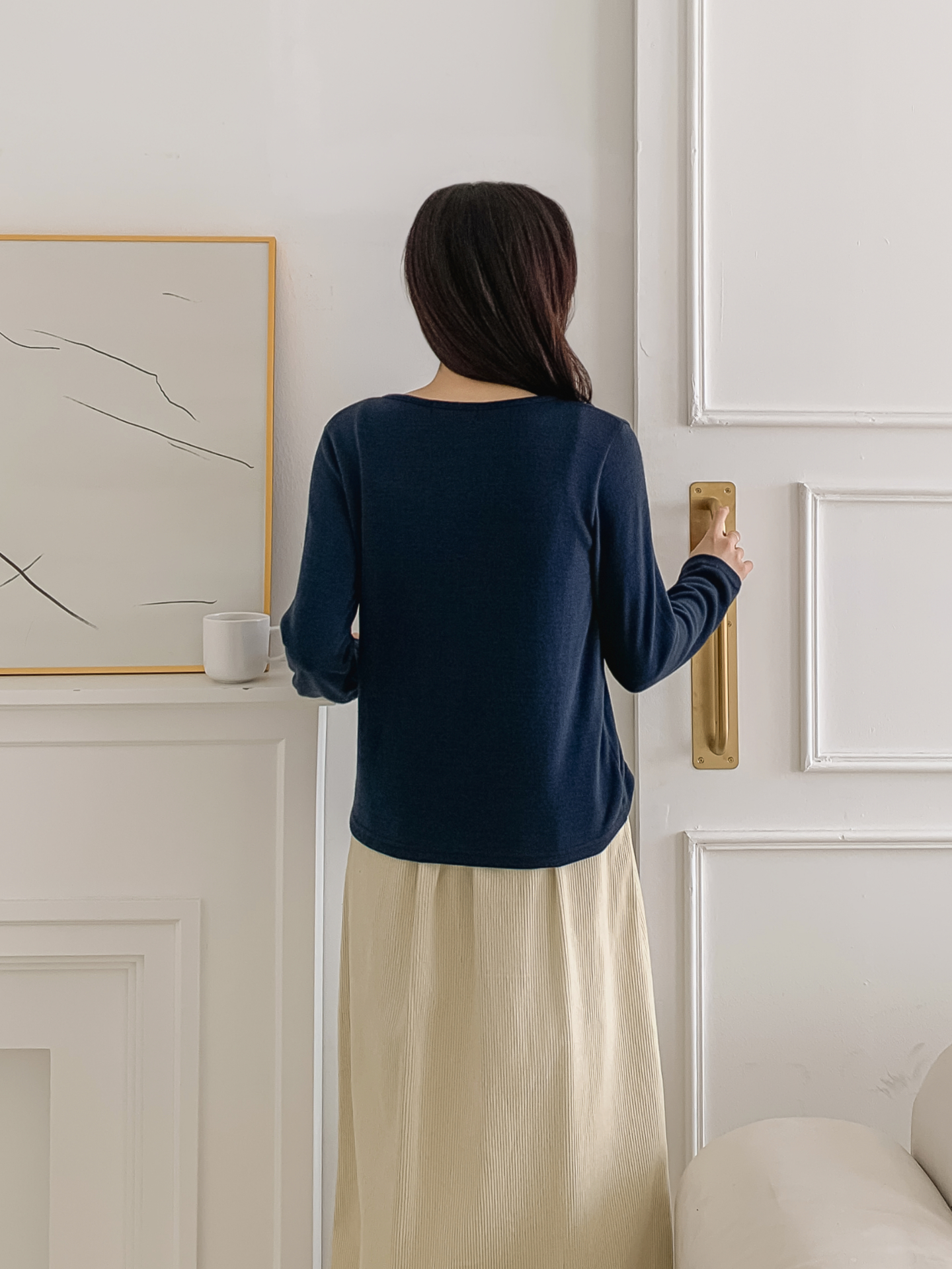 スリム長袖ボーダーカーディガンタンクトップアンサンブル | 詳細画像7