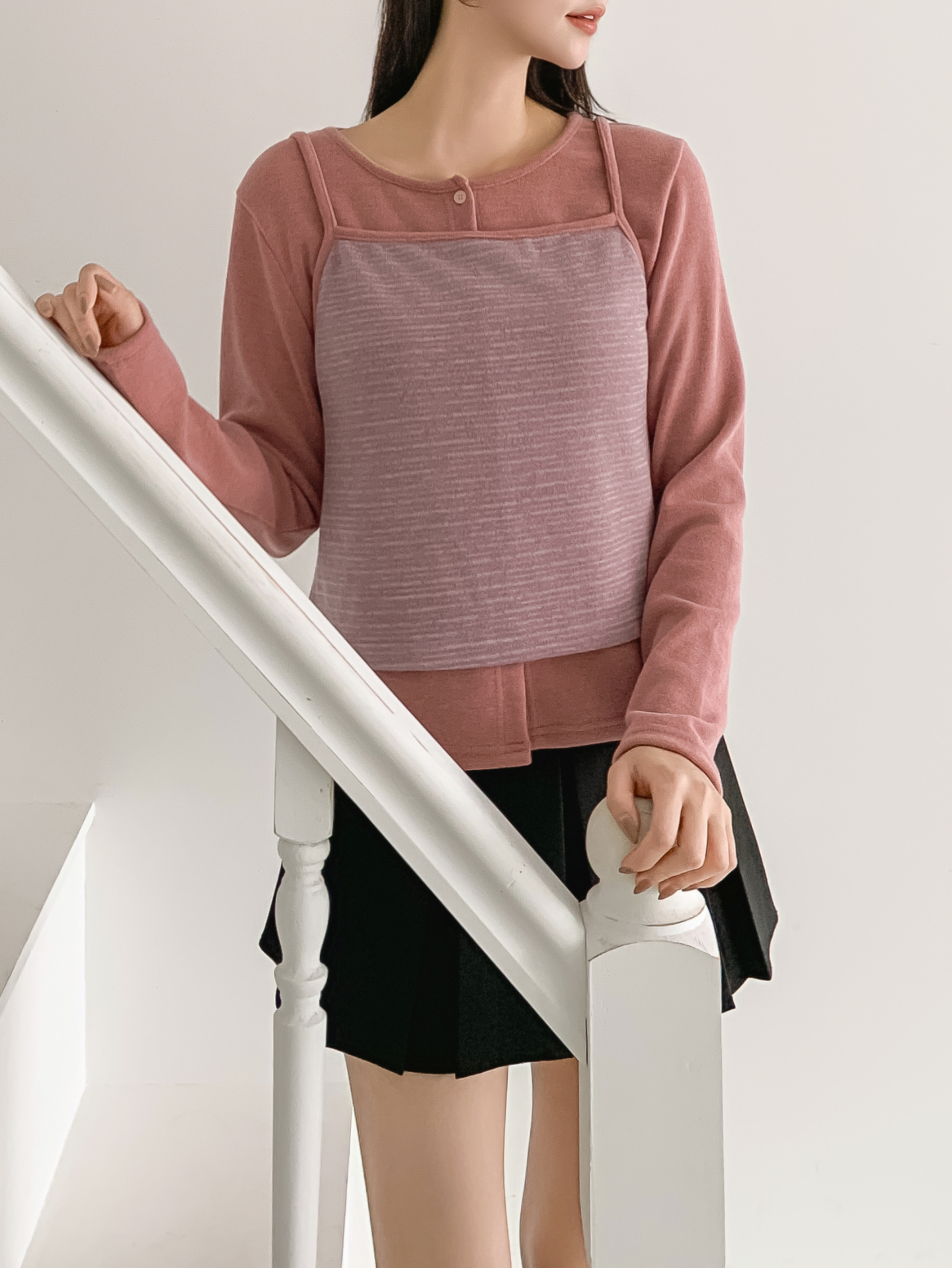 スリム長袖ボーダーカーディガンタンクトップアンサンブル | 詳細画像24