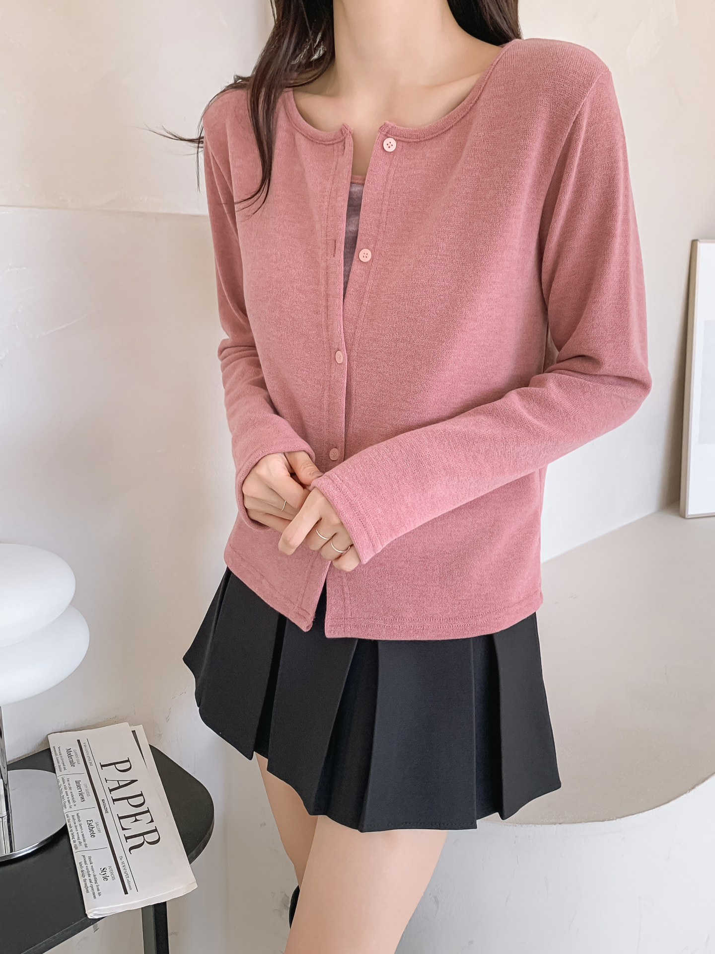 スリム長袖ボーダーカーディガンタンクトップアンサンブル | 詳細画像33