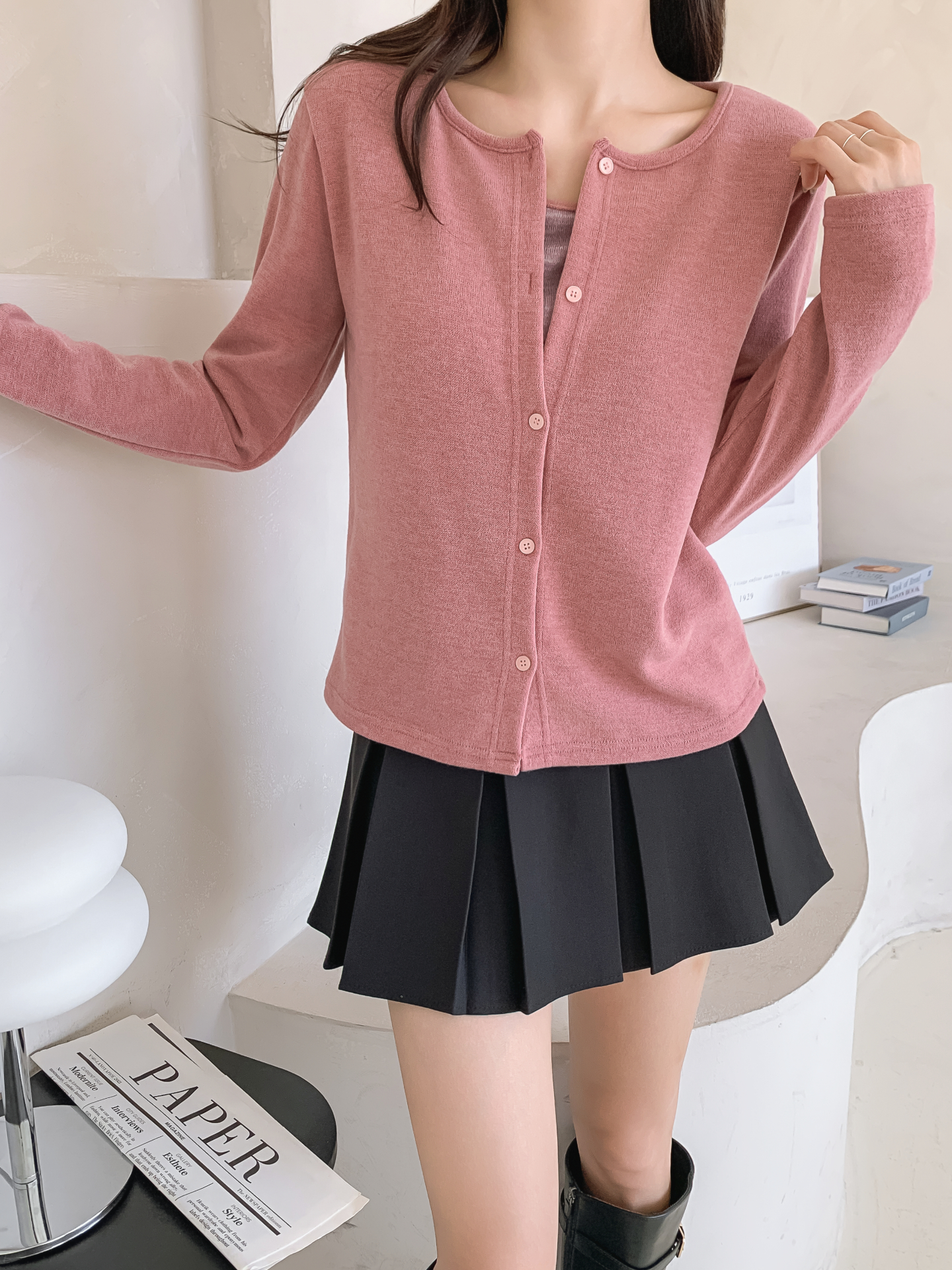 スリム長袖ボーダーカーディガンタンクトップアンサンブル | 詳細画像34