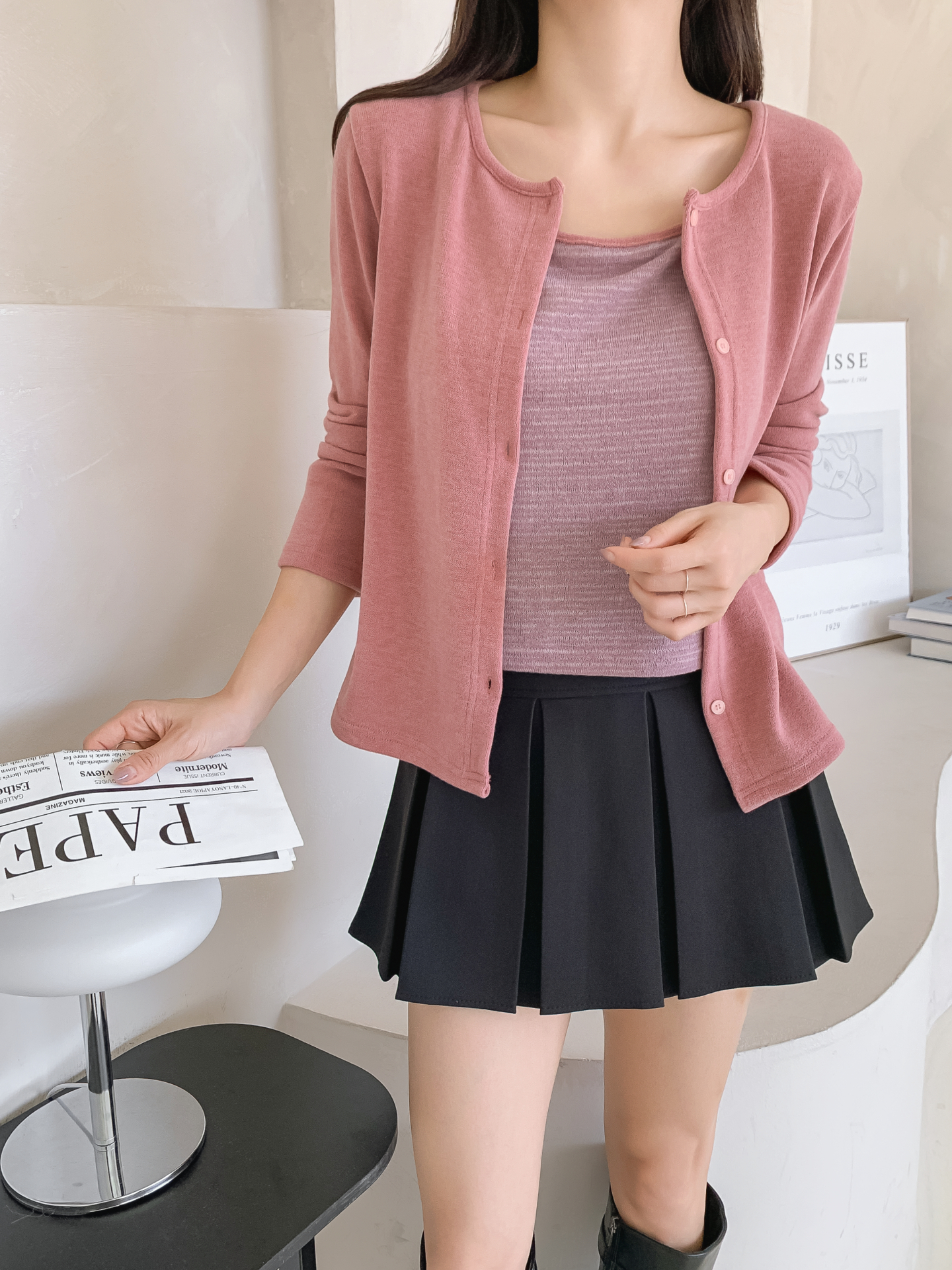 スリム長袖ボーダーカーディガンタンクトップアンサンブル | 詳細画像37