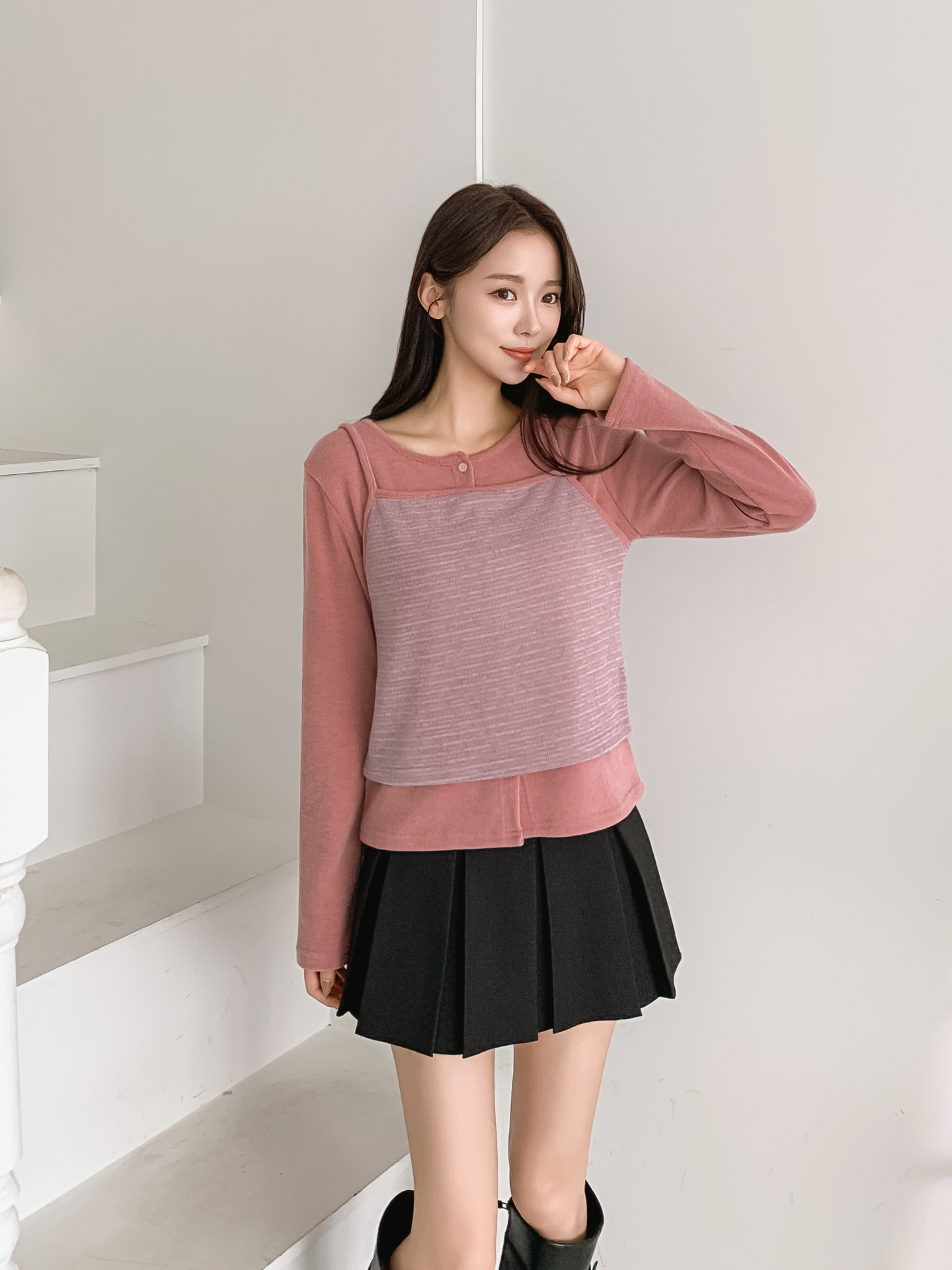 スリム長袖ボーダーカーディガンタンクトップアンサンブル | 詳細画像23