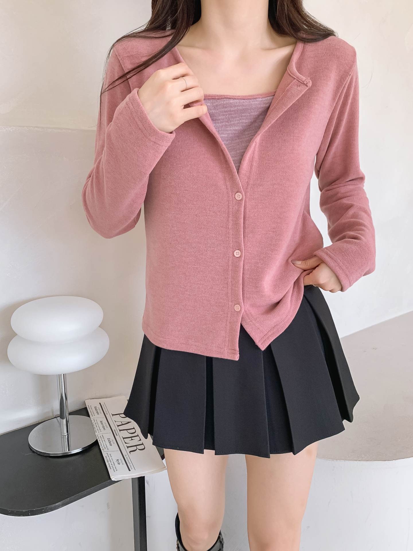 スリム長袖ボーダーカーディガンタンクトップアンサンブル | 詳細画像32