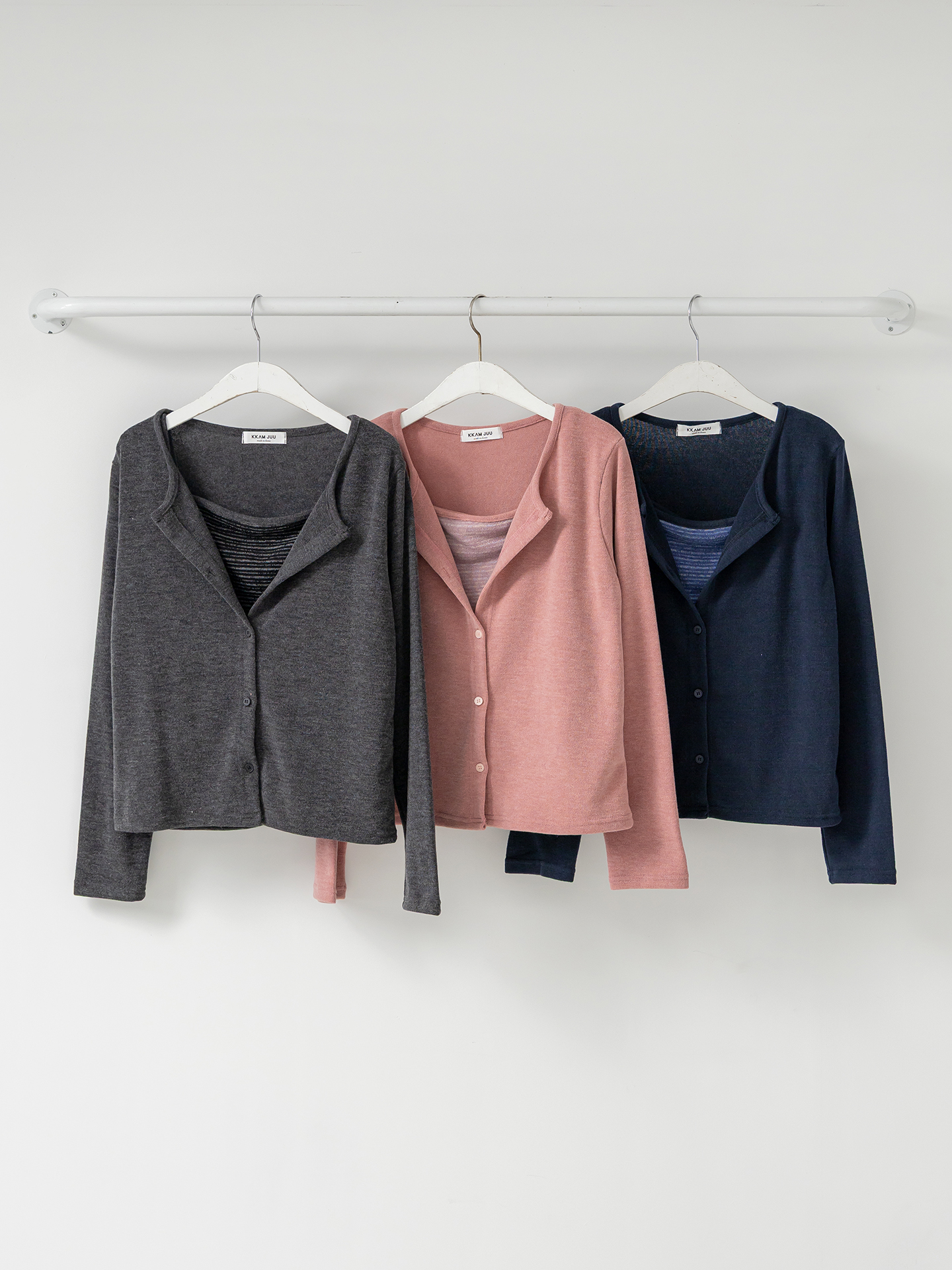 スリム長袖ボーダーカーディガンタンクトップアンサンブル | 詳細画像44