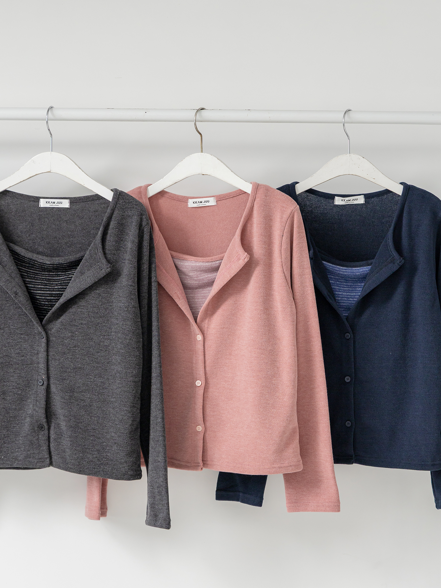 スリム長袖ボーダーカーディガンタンクトップアンサンブル | 詳細画像45