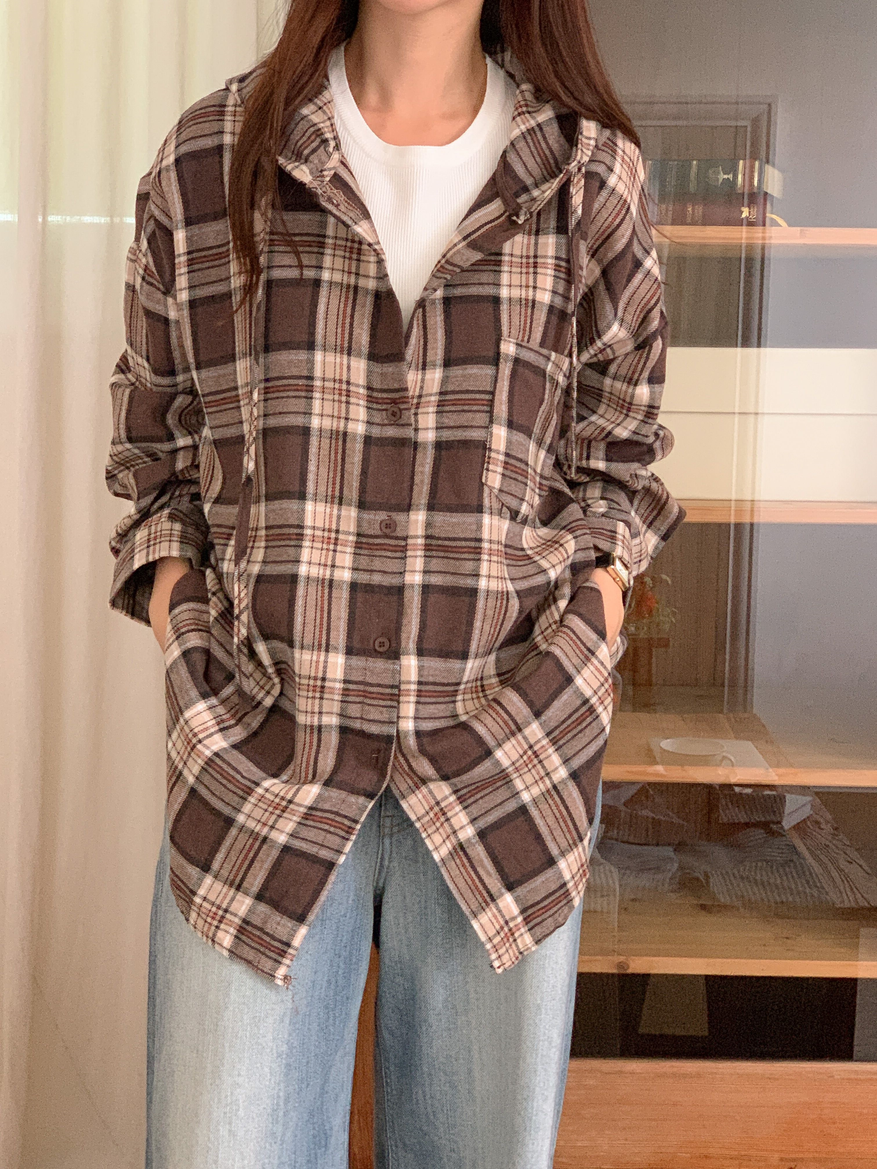 ボタンフードロング長袖チェックシャツ | 詳細画像7