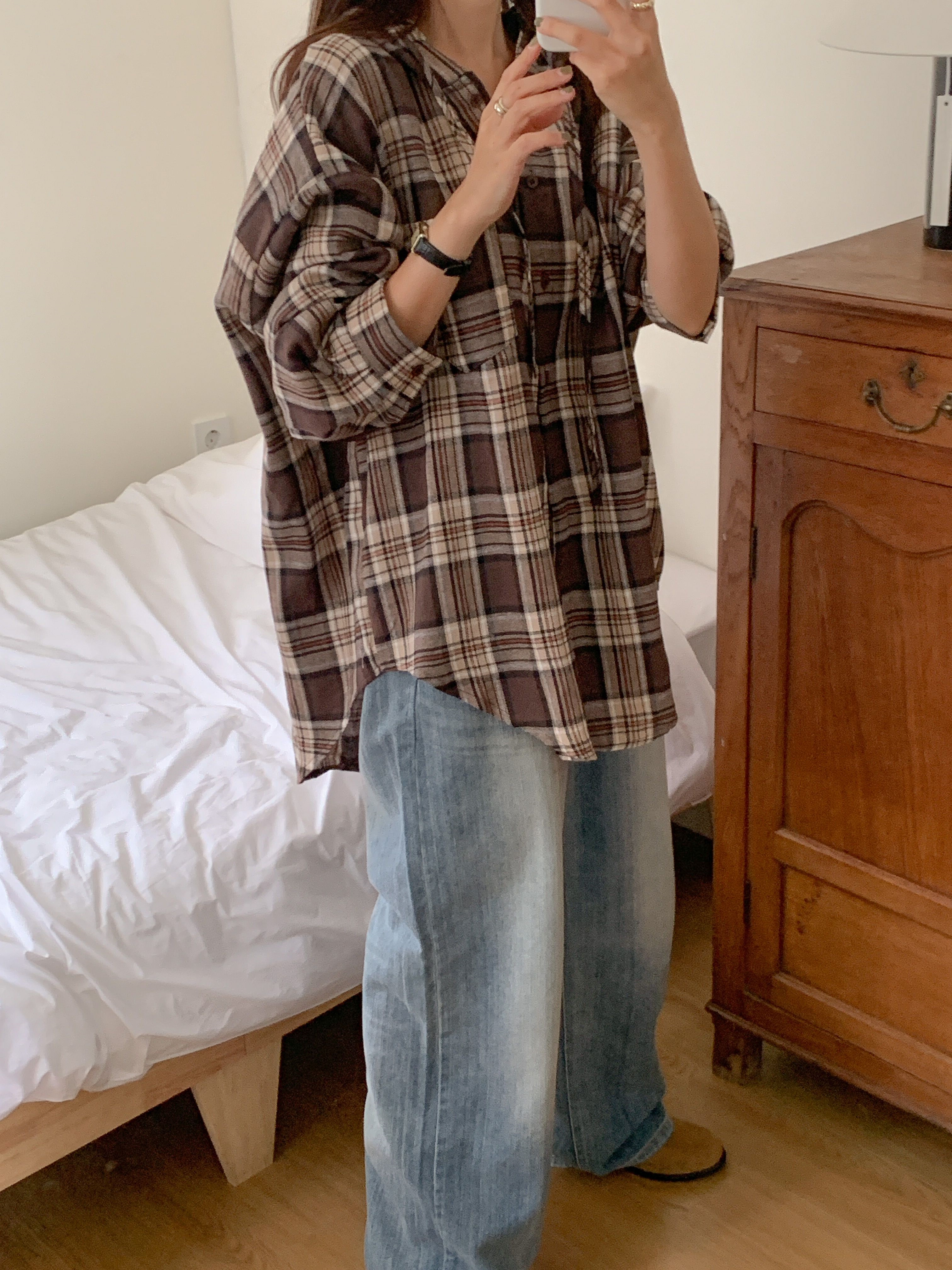 ボタンフードロング長袖チェックシャツ | 詳細画像9