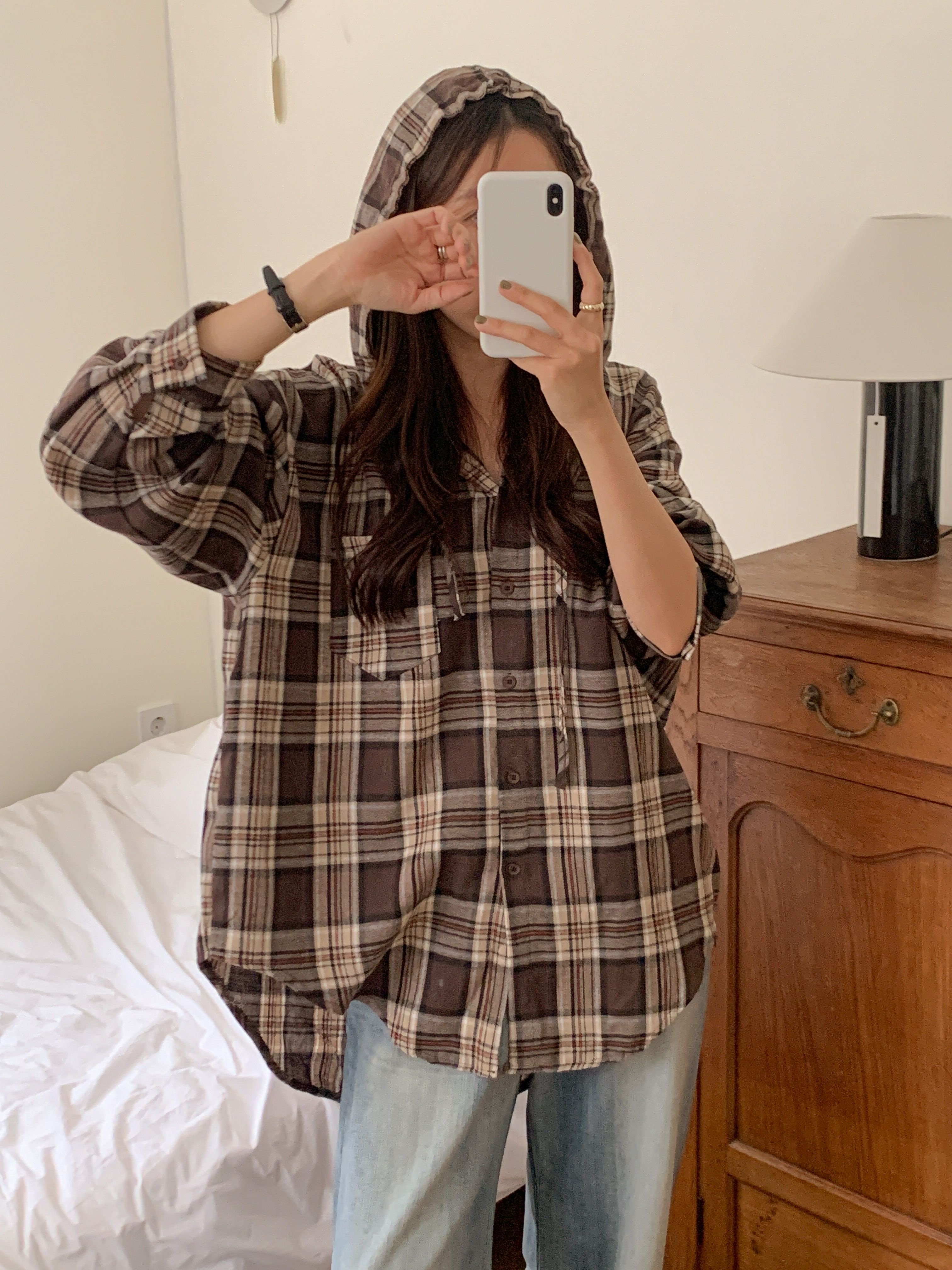 ボタンフードロング長袖チェックシャツ | 詳細画像10