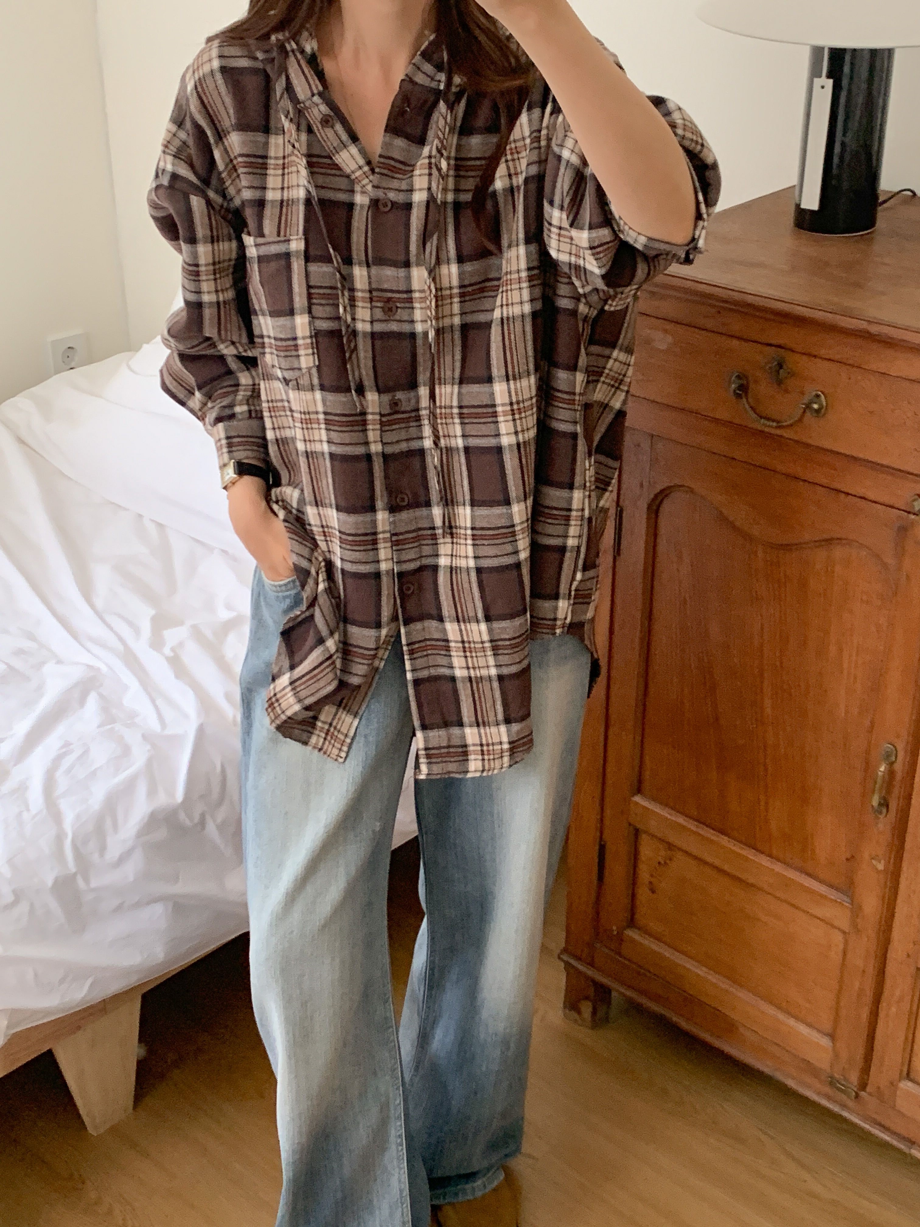 ボタンフードロング長袖チェックシャツ | 詳細画像11