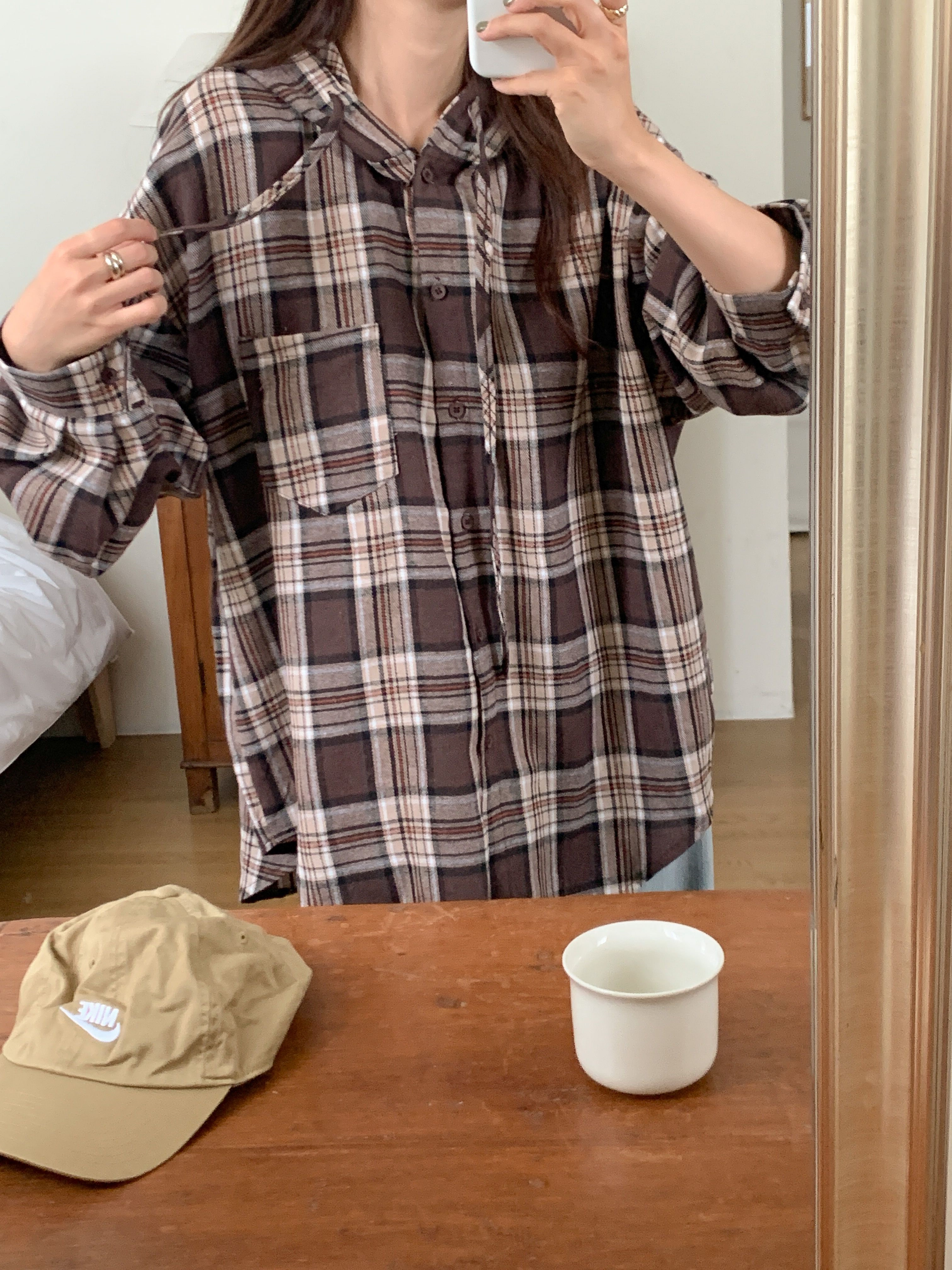 ボタンフードロング長袖チェックシャツ | 詳細画像12