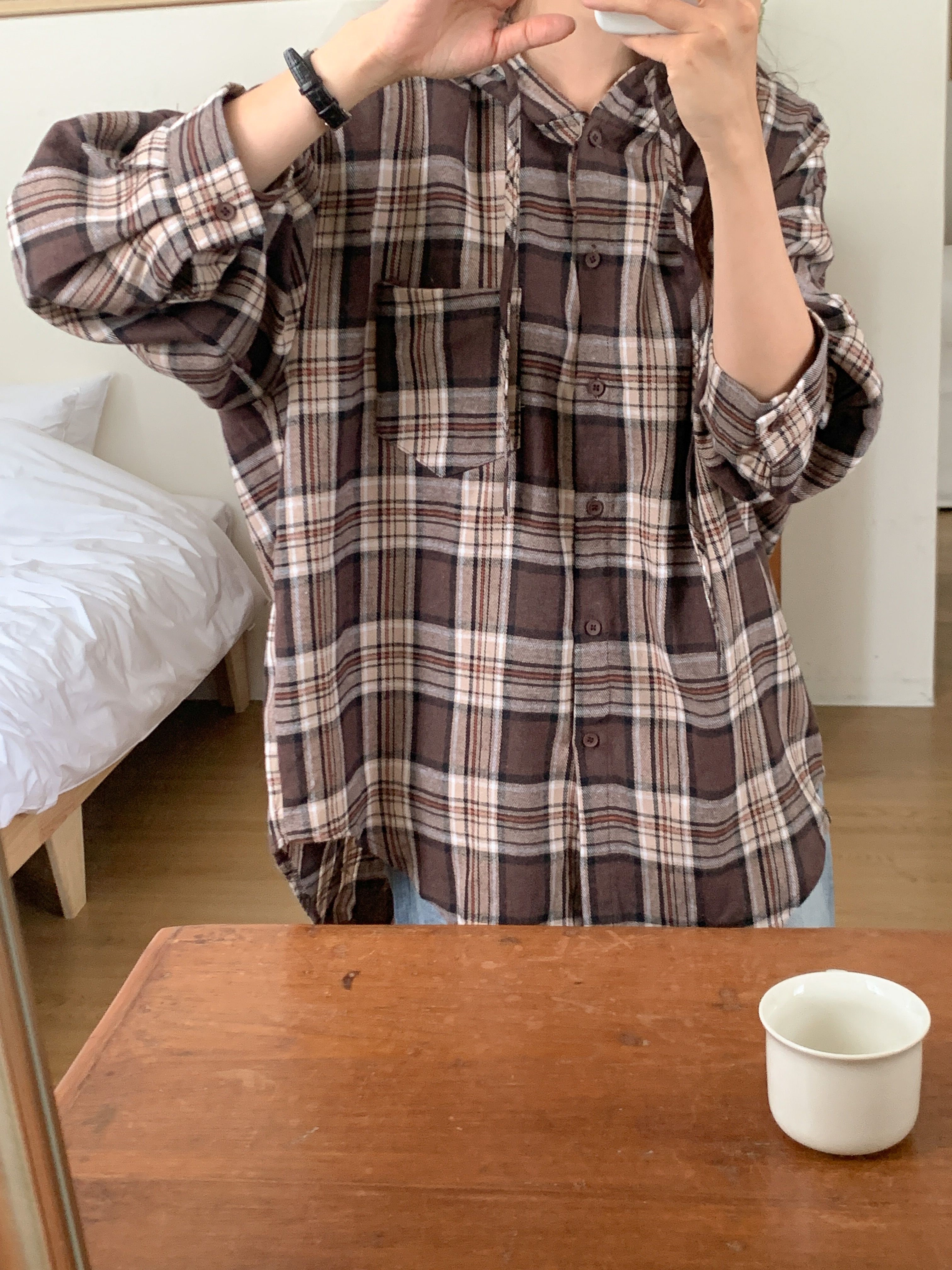 ボタンフードロング長袖チェックシャツ | 詳細画像13