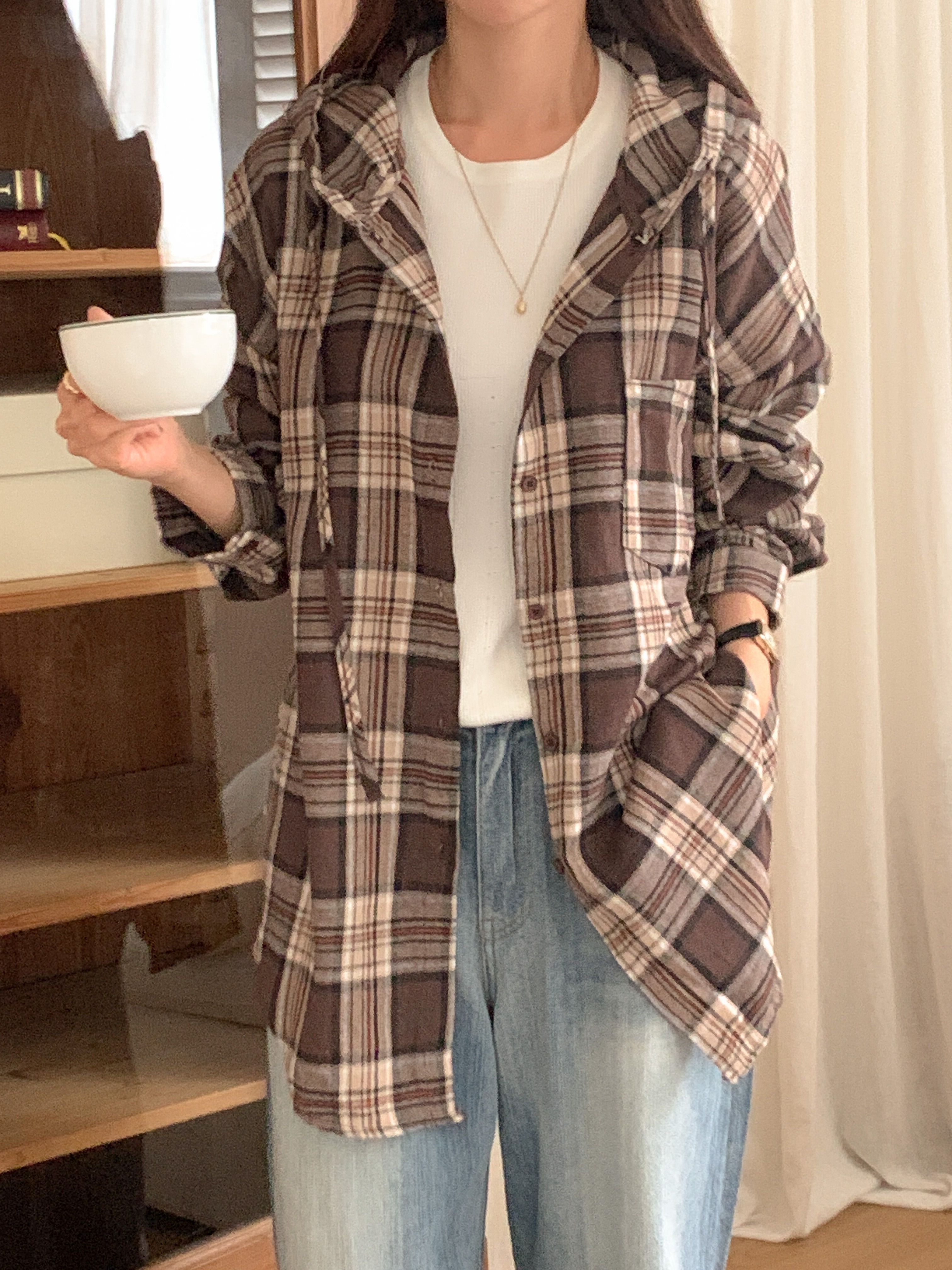 ボタンフードロング長袖チェックシャツ | 詳細画像14