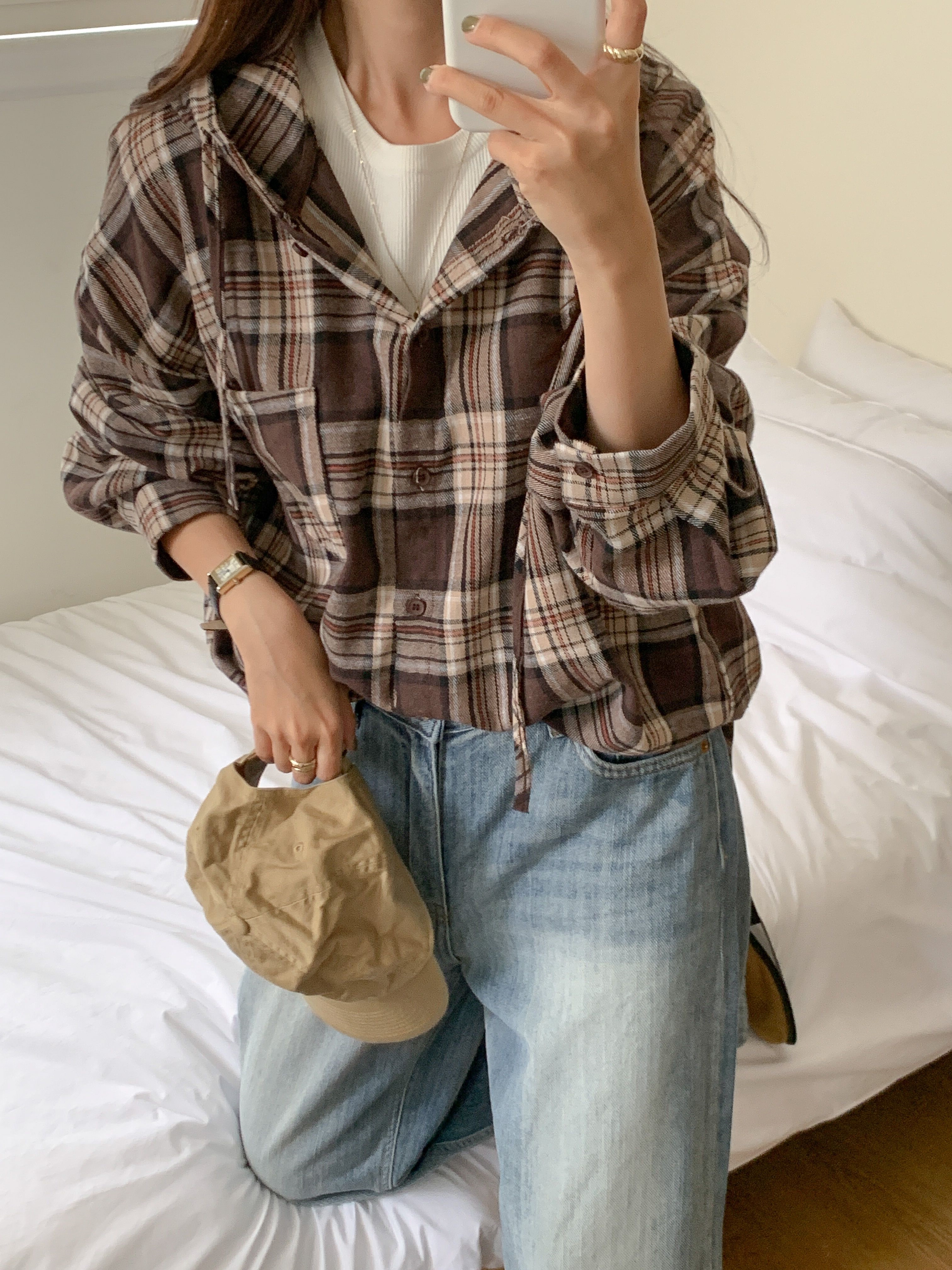 ボタンフードロング長袖チェックシャツ | 詳細画像15