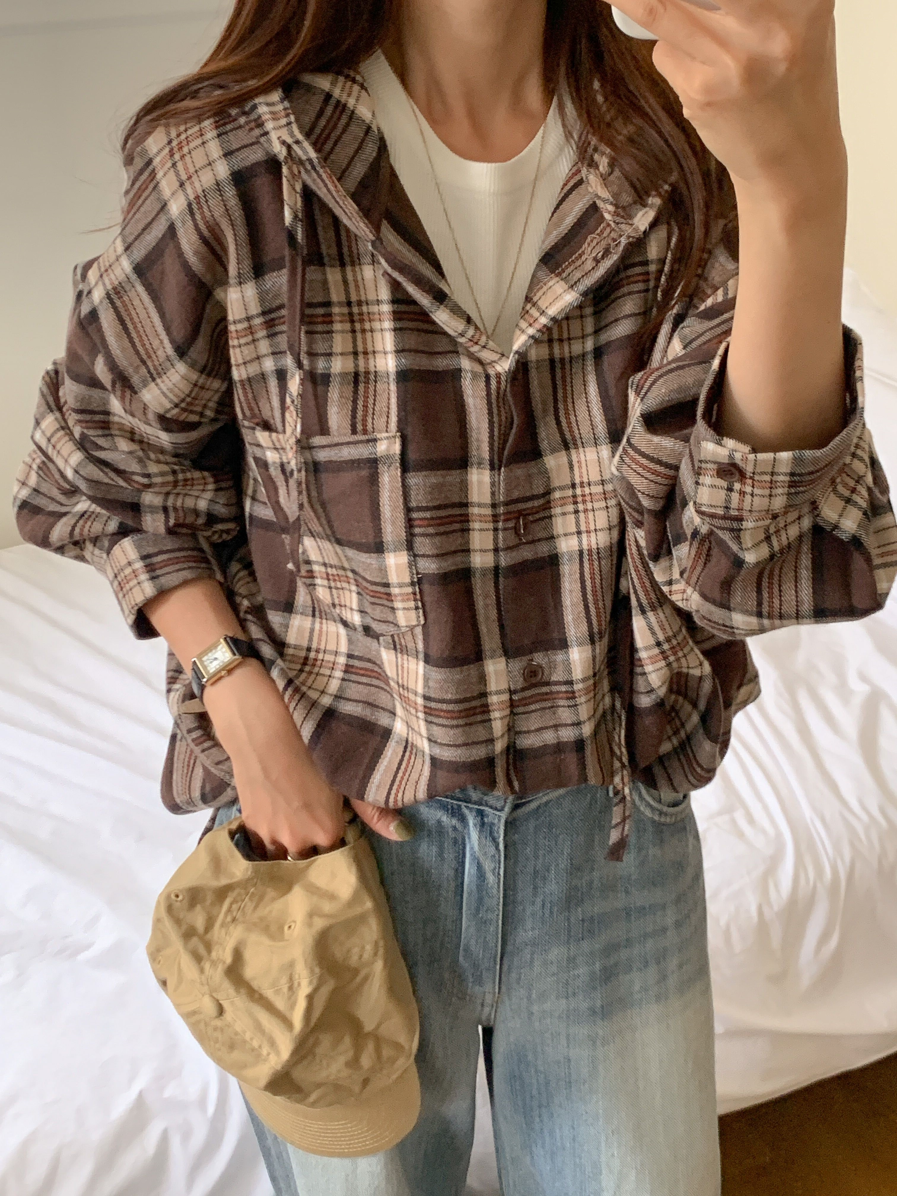 ボタンフードロング長袖チェックシャツ | 詳細画像19