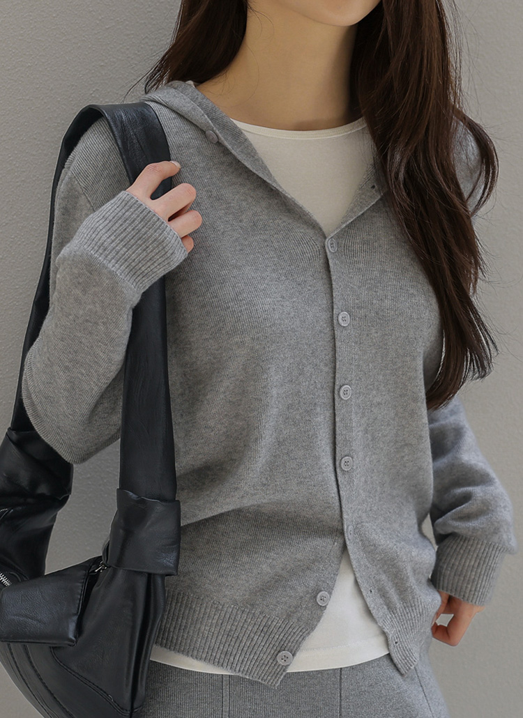 ニット長袖フードボタンスリムカーディガン | レディースファッション